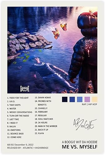 YTGMO Póster con capucha de A Boogie Wit Da, con texto en inglés "Me Vs. Mysel", con portada de álbum de música, firmado, limitado, póster en disponible en Yaxa Peru