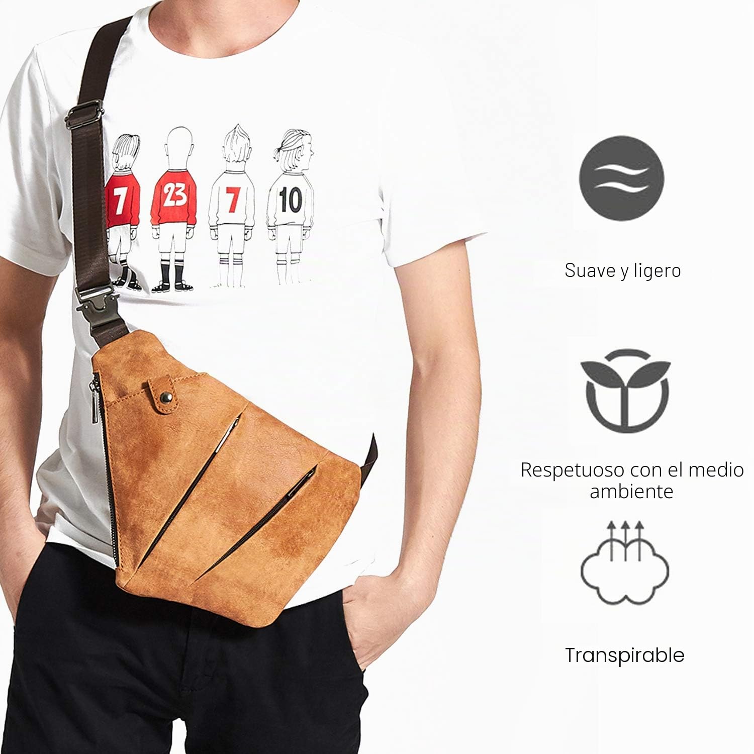 FANDARE Nuevo Bolsa de Pecho Cuero Segmentario Bolsos Cruzados Hombre Bolsa Deportiva de Hombro Bandoleras Cruzada Bolsa de Mochila Sling Crossbody Bag para Negocio Ciclismo Viaje Marrón Claro