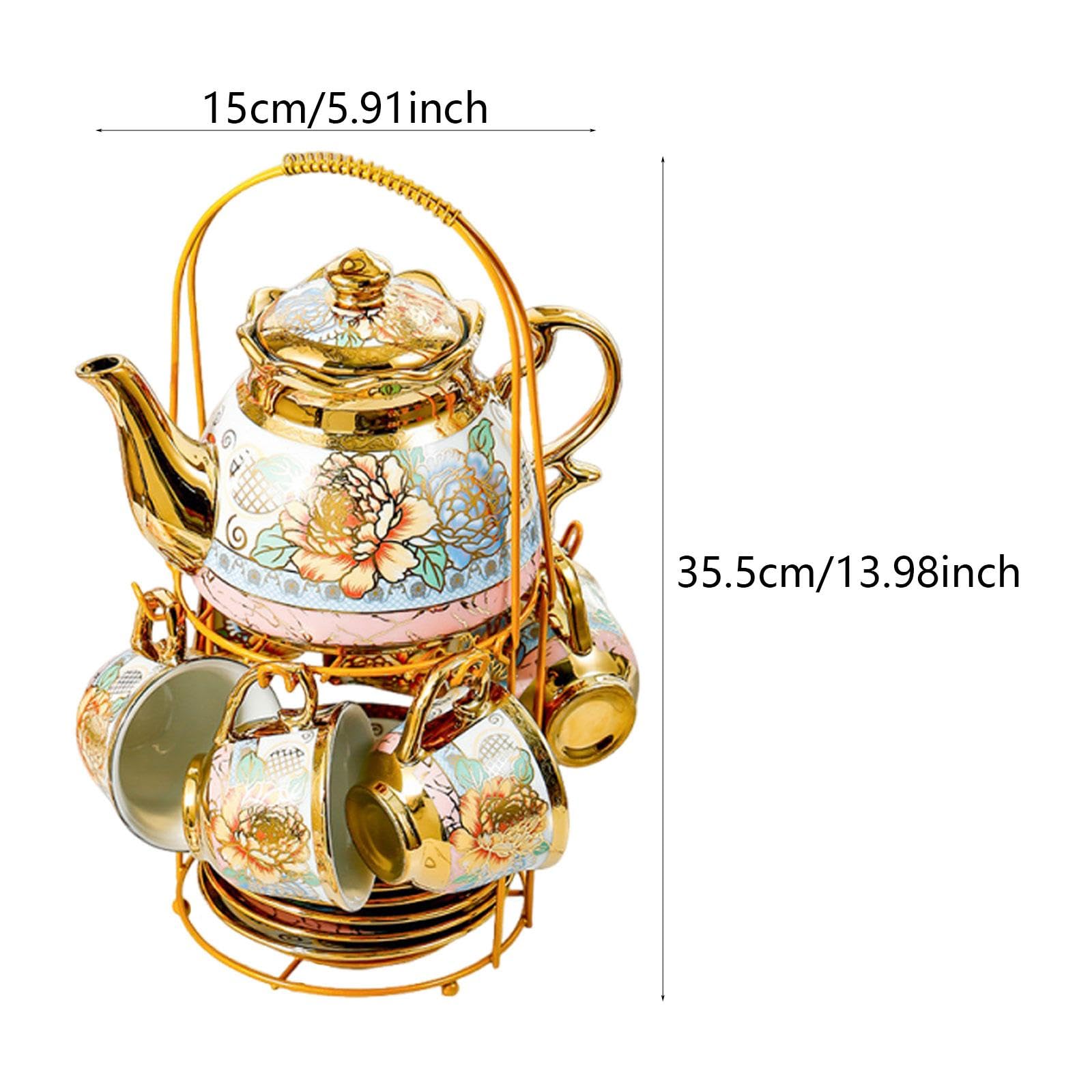 rockible Set da tè in ceramica con motivo floreale, regalo di compleanno, set di teiera, tazza e piattino, tazza da caffè in ceramica per qualsiasi occasione,