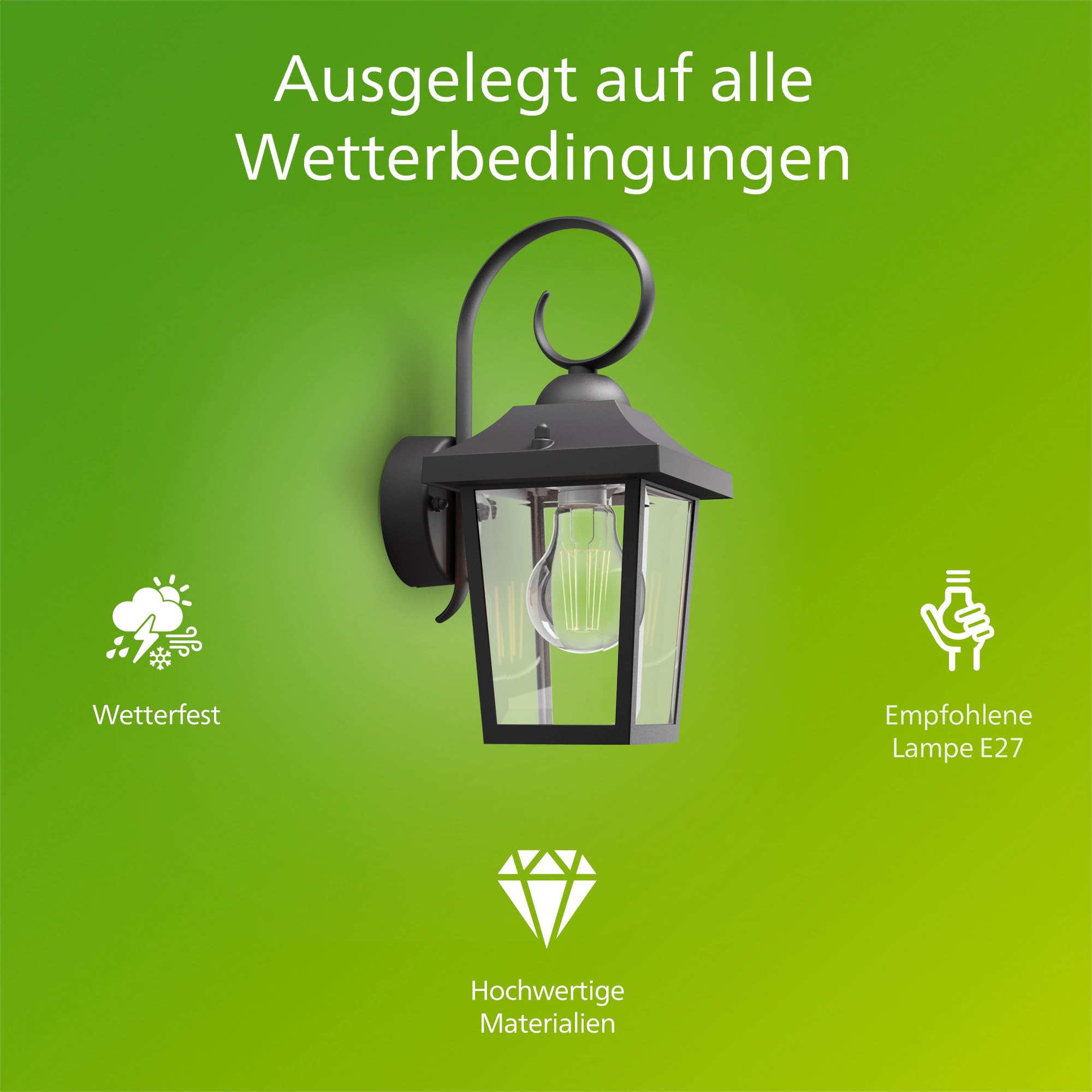 PHILIPS Buzzard Outdoor-Lampe, Wandlampe, Außenbeleuchtung, IP44-Wetterfest, Langlebig, Aluminium, Klassisches Design, Schwarz, E27-Leuchtmittel Separat Erhältlich