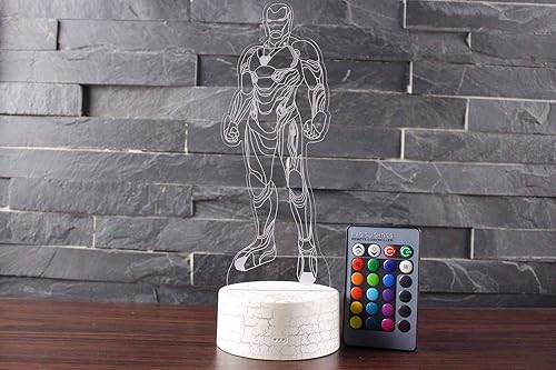 Miniatura 5 de Lámpara de escritorio de mesa táctil con luz nocturna 3D, súper héroe, tres patrones, 7 colores, luces de ilusión óptica con acrílico plano y base