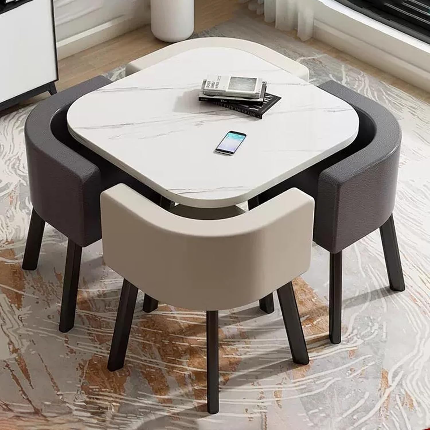 Office Reception Room Club Table, Conference Table with Chairs Set, Negotiation Dining Table and Chair Set, Coffee Table and Chair Set, for Home Living Room Balcony Cafe(Color:Square-4)