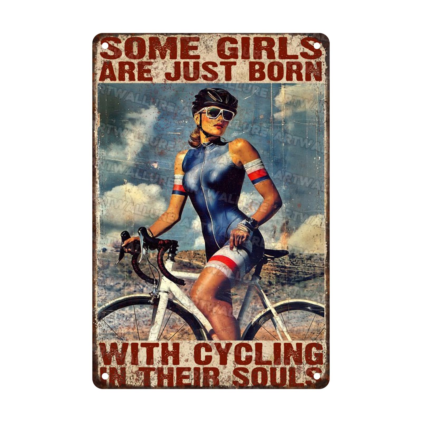 Anceky Tin Sign Some Girl Are Just Born With Cycling Signs Retro Wall Decor for Living Room Outdoor Yard Garage Home 12×16 Inch