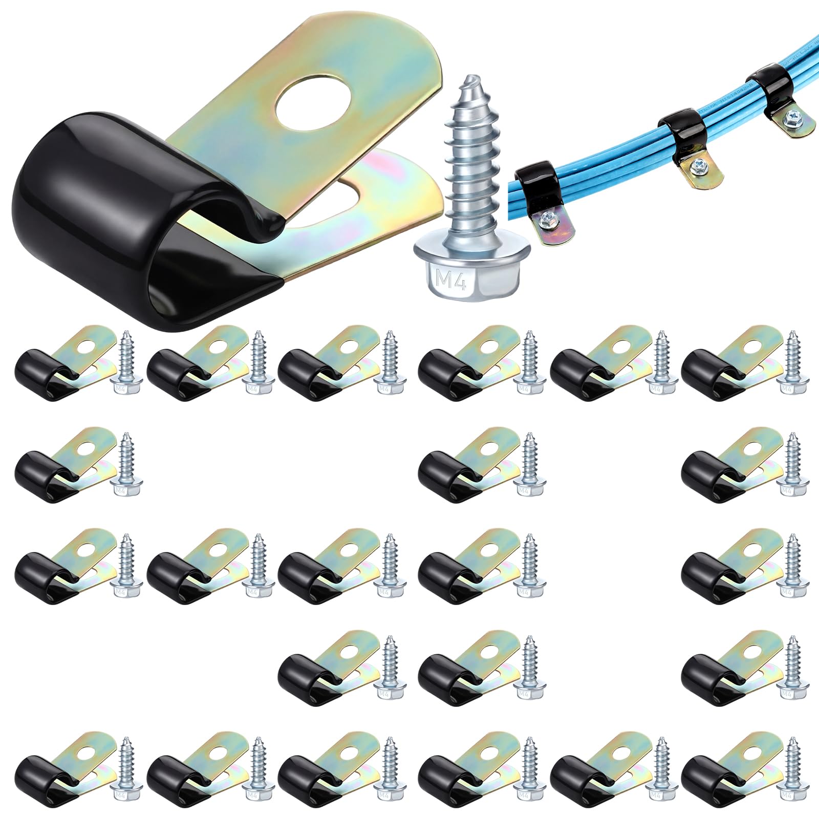 Tandefio 50 Pcs 3/8" Stainless Steel Cable Clamp with Screw Rubber Coated