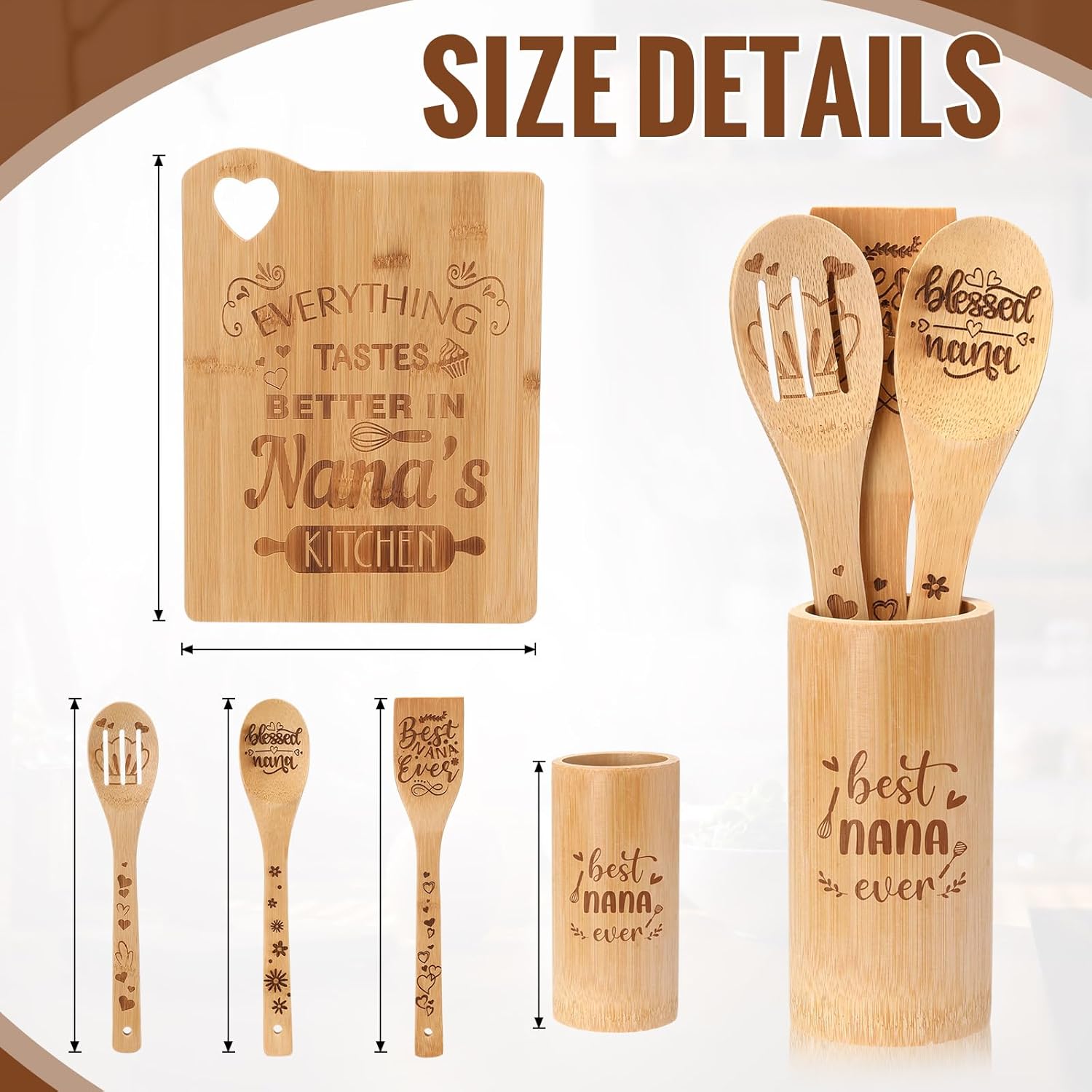 Nuogo Nana Gifts Kitchen Set from Grandkids Wooden Cutting Board, Utensil Holder, Cooking Utensils, Dish Towels, Oven Pads, Oven Mitt, Apron, Grandma Xmas Birthday Mothers Day Nana Gifts