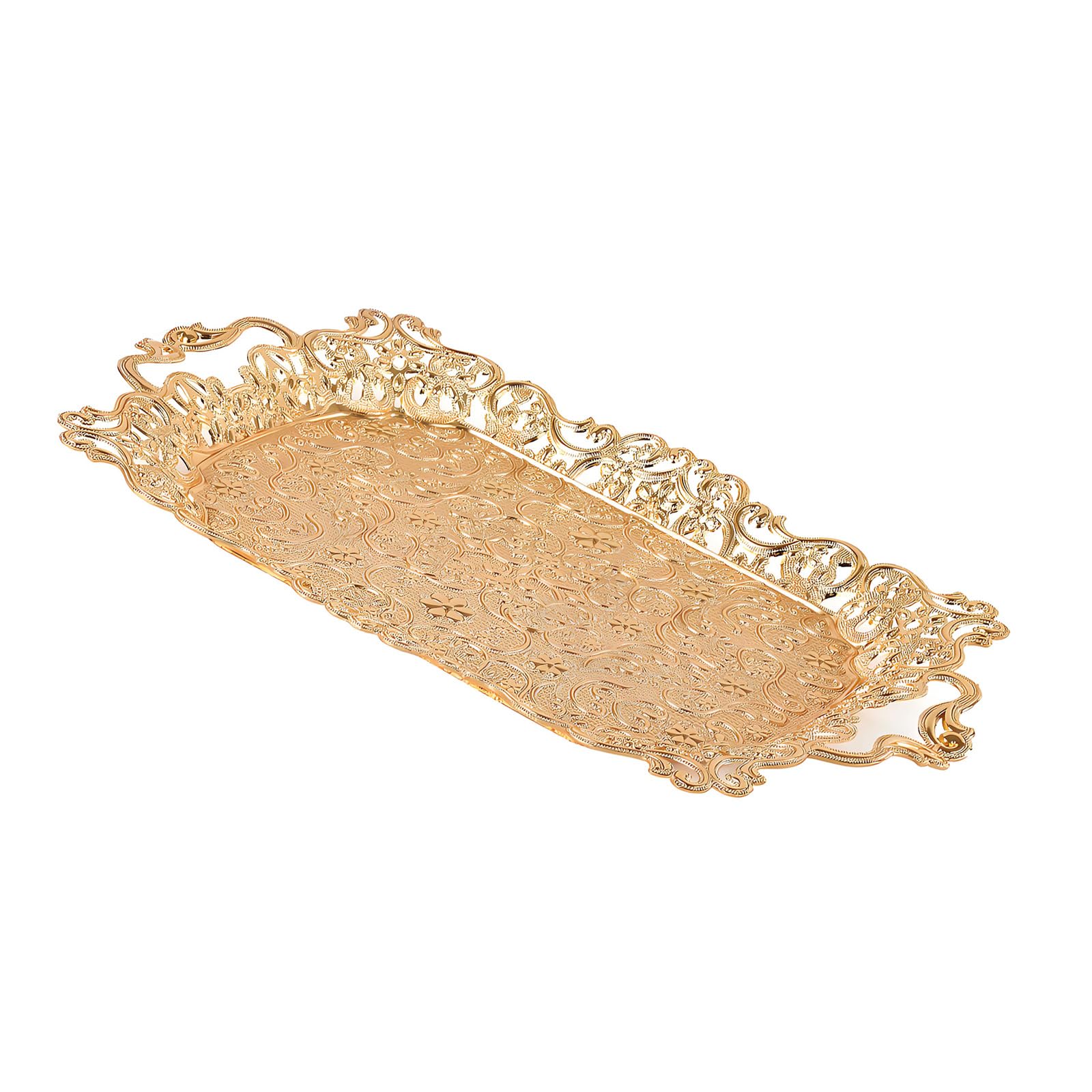 Qusinfc Rectangular Platter Iron Hollow Carving Tray Elegant Serving for Fruits Snacks Home Decoration Accessory Rectangular Kitchen Tray