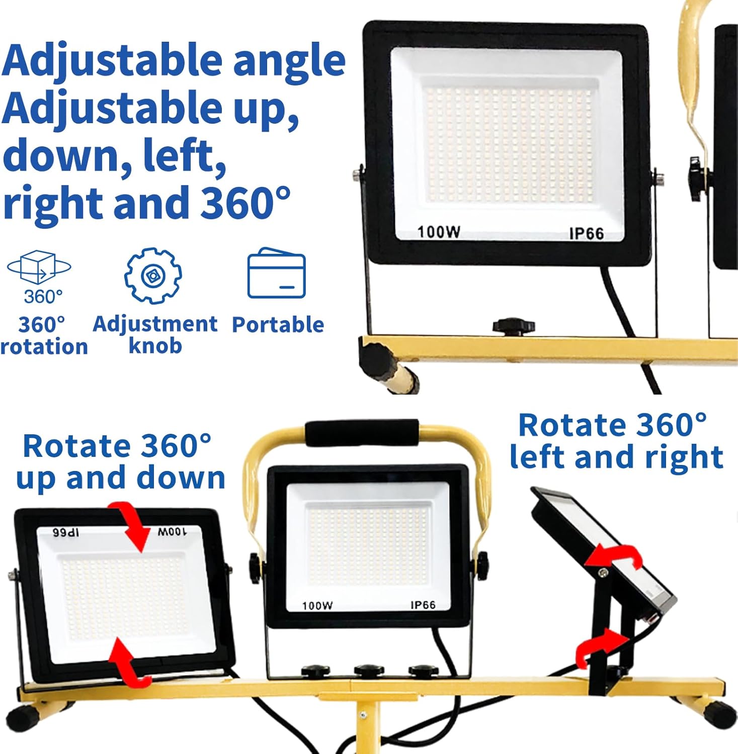 21000 Lumen Work Lights with Stand,3 Adjustable Head LED Work Light,with Foldable and Spliced Telescopic Tripod Stand,IP66 Waterproof Work Light with 6500 Kelvin Color Temperature Portable Lighting