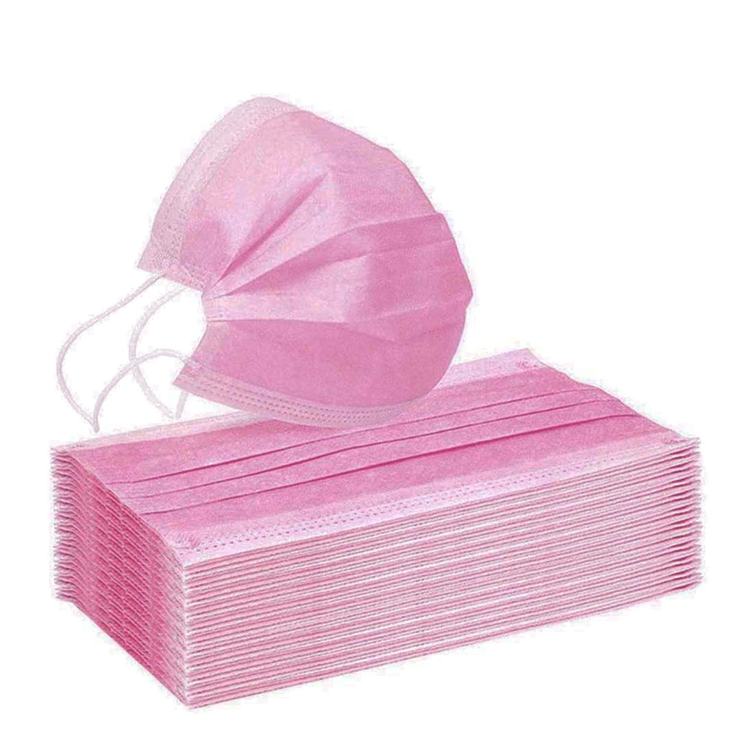 WELLSTAR 3-Ply Pink Disposable Face Masks With Adjustable Nose Pin Clip For Home and Office Pack of 50-image-23