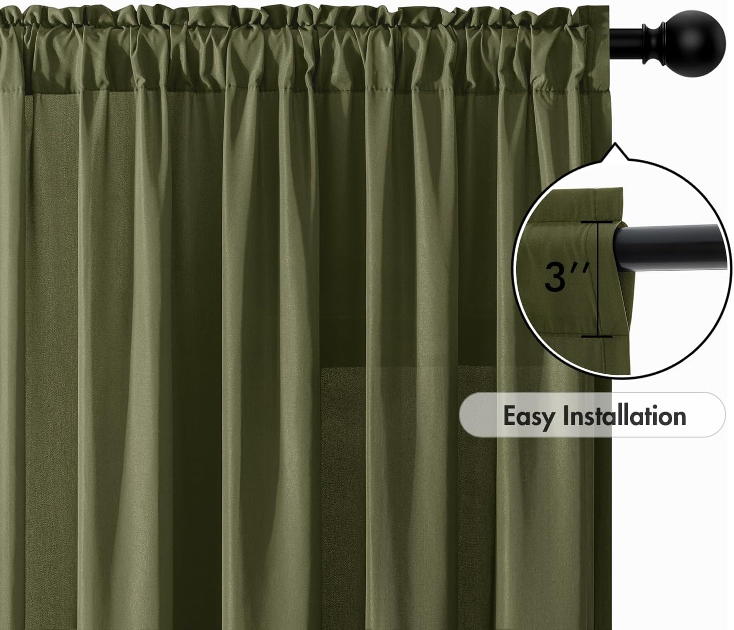 MIULEE Olive Green Privacy Sheer Curtains That Let Light in 84 Inches Long Non-See-Through Semi Sheer Curtain Light Filtering Window Curtains Drapes for Living Room Bedroom 2 Panels Set 42 X 84