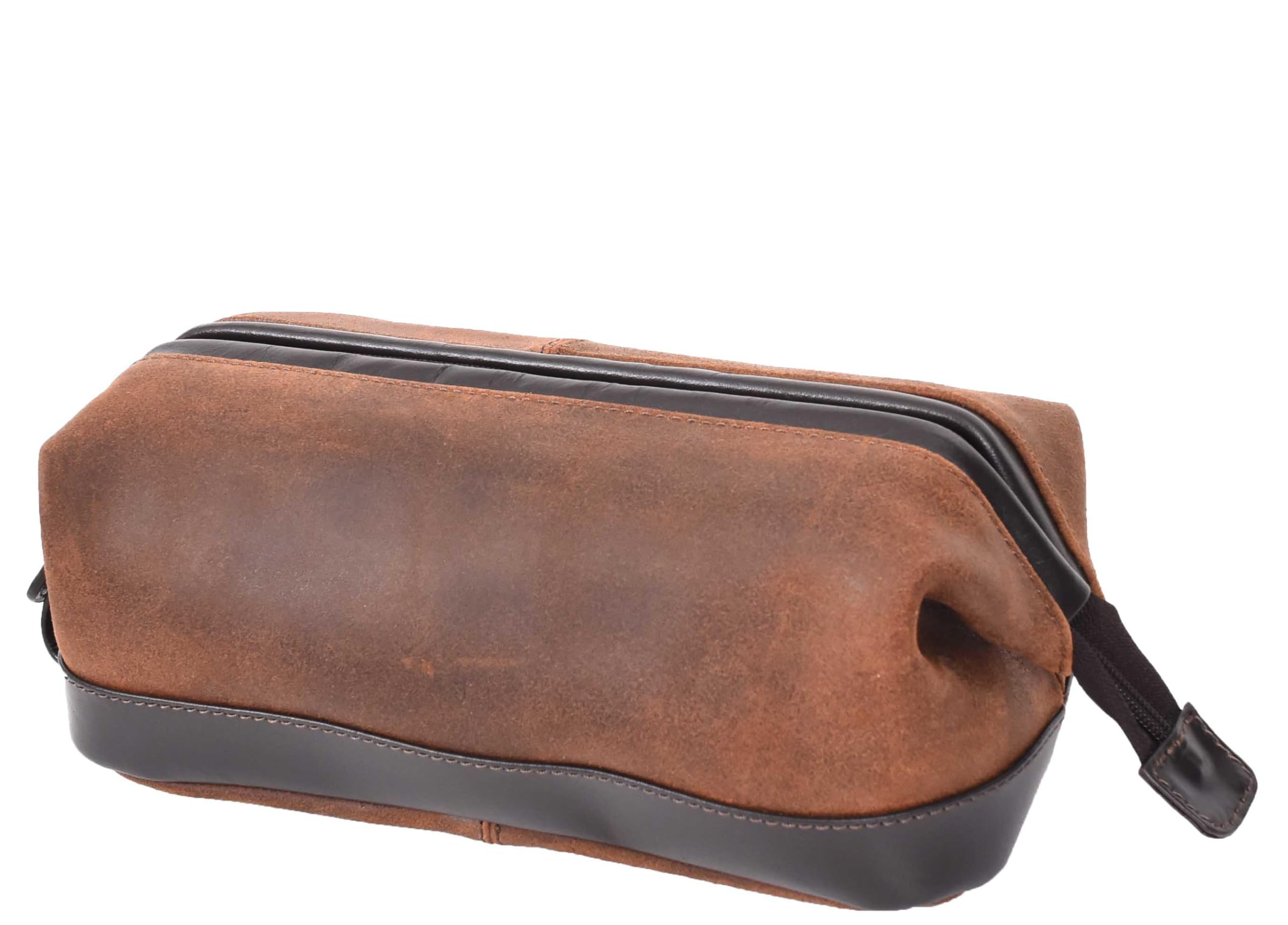 Skórzana kosmetyczka w stylu vintage zestaw do golenia Dopp z uchwytem do noszenia HLG77 brązowa, Brązowy, L, Kosmetyczka