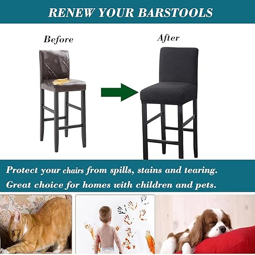 Miniatura 5 de HFCNMY Fundas para taburetes de bar, paquete de 4 fundas elásticas para taburetes de bar con respaldo, fundas de taburete de bar de jacquard con