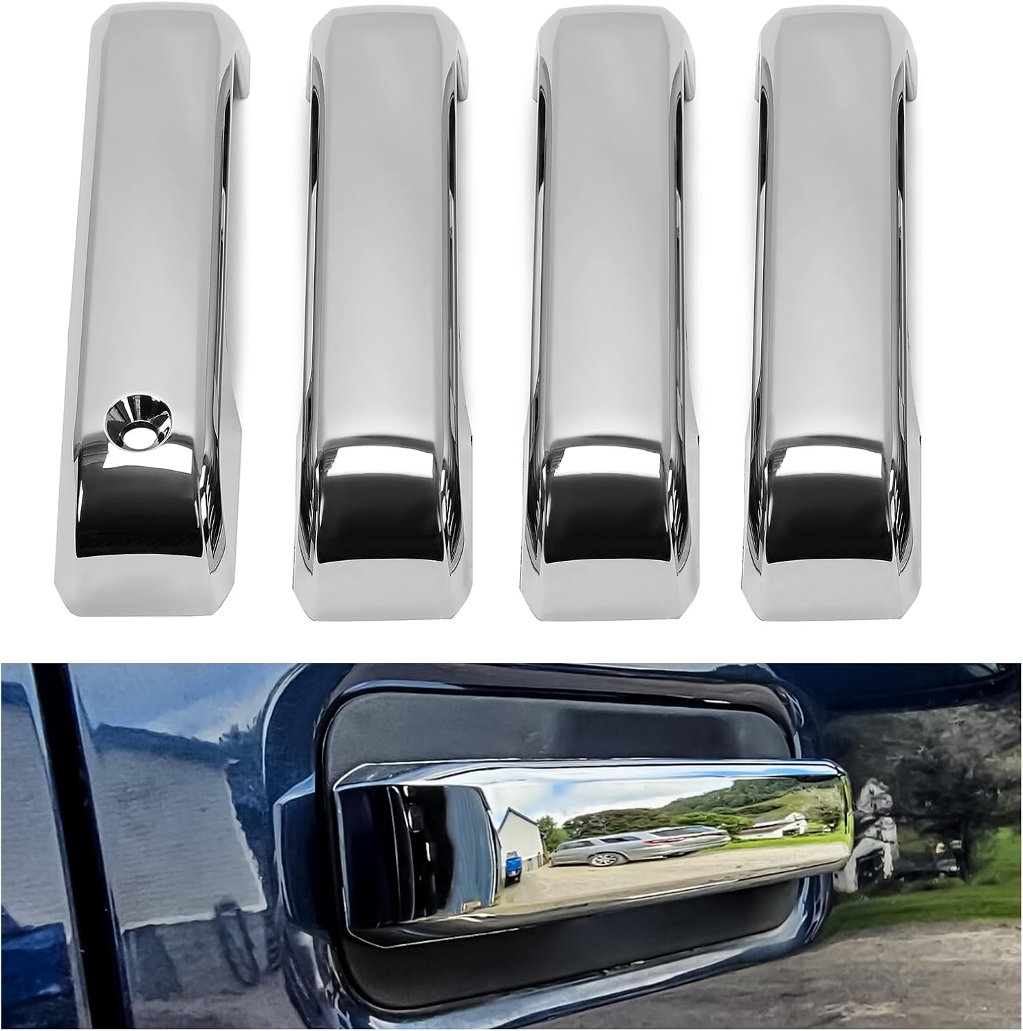 HECASA Door Handle Covers Trims Compatible with 2017-2020 F250 F350 F450 w/o Smart Keyhole ABS Plastic Chrome