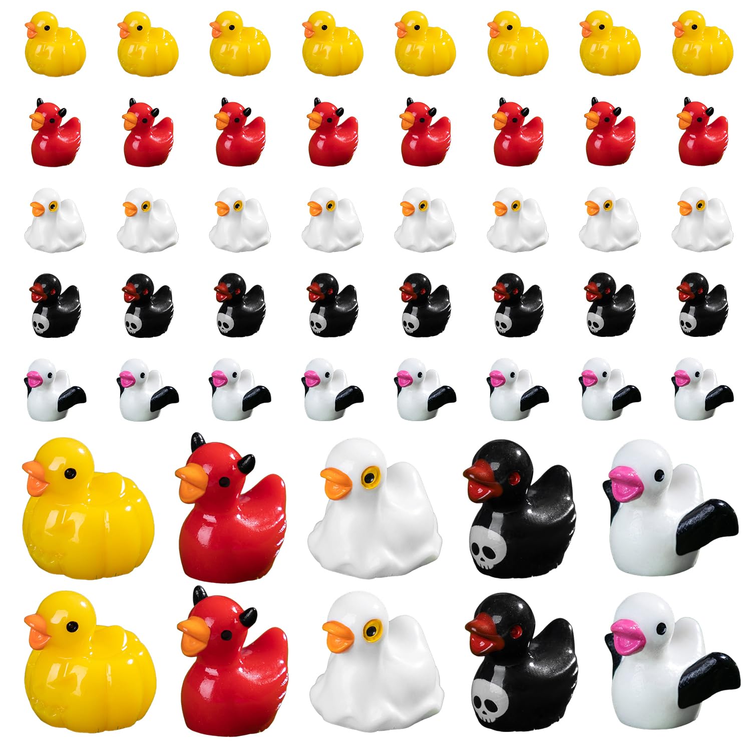 AOVNA 50pcs Halloween Mini Resin Ducks Ghost Pumpkin Bat Skeleton Devil Miniature Resin Figures for Halloween DIY Aquarium Garden Office Decoration