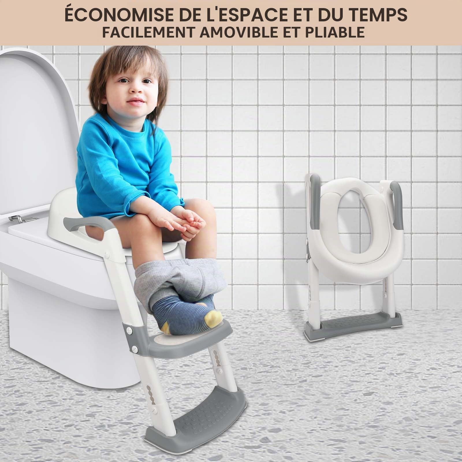 Royouzi Réducteur Toilette Enfant, Toilette Pot WC Bebe Enfant, Réducteur WC Enfant, Bébé de Siege Reducteur avec Marche, Rehausseur Chaise Réducteur Toilettes, Pliable Petit Enfants Siège
