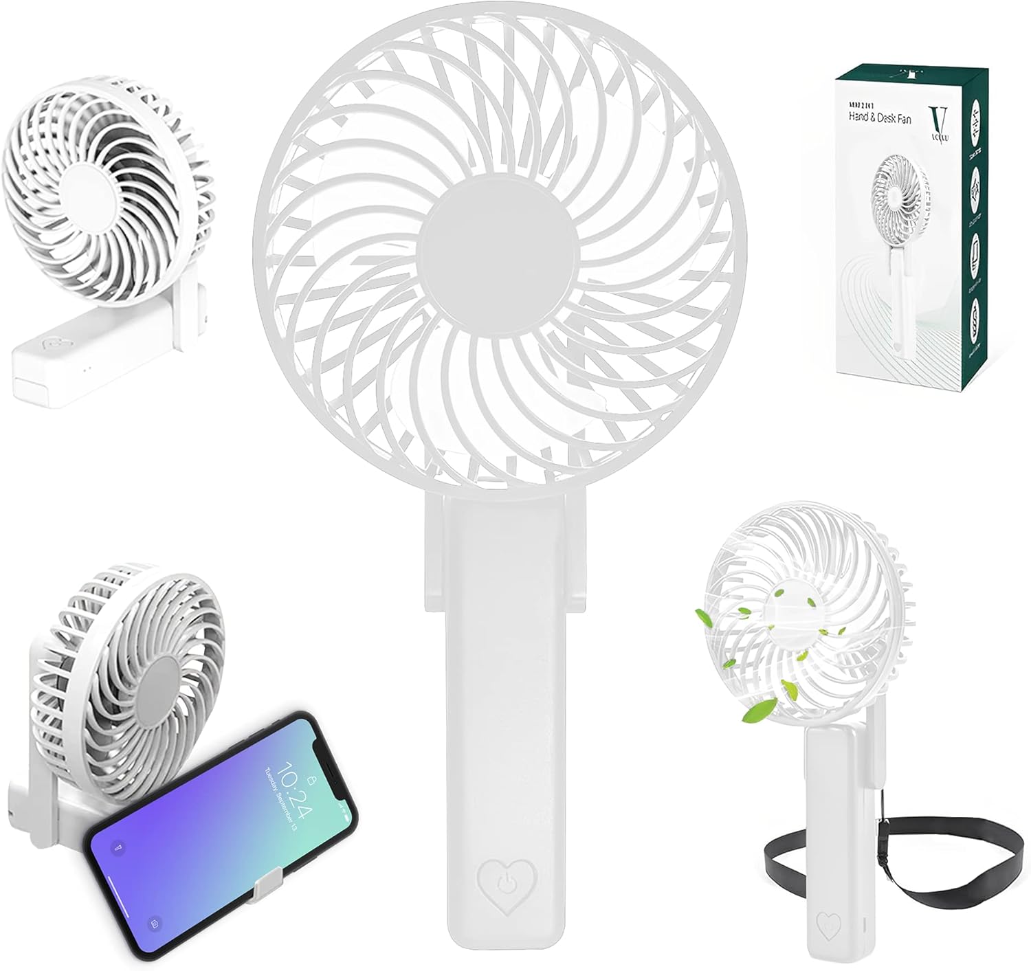 VOXXU 2 in 1 Rechargeable Handheld Fan with 3 Speeds Battery Operated
