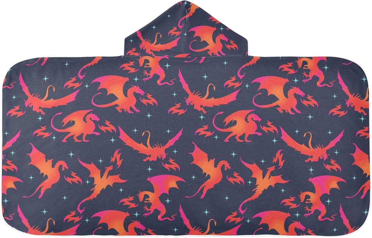 Kids Hooded Beach Towel Fire Dragon Star Pattern Printed for Toddler Boys Girls, Soft Absorbent Bath Swimming Towels 30x50 Inches