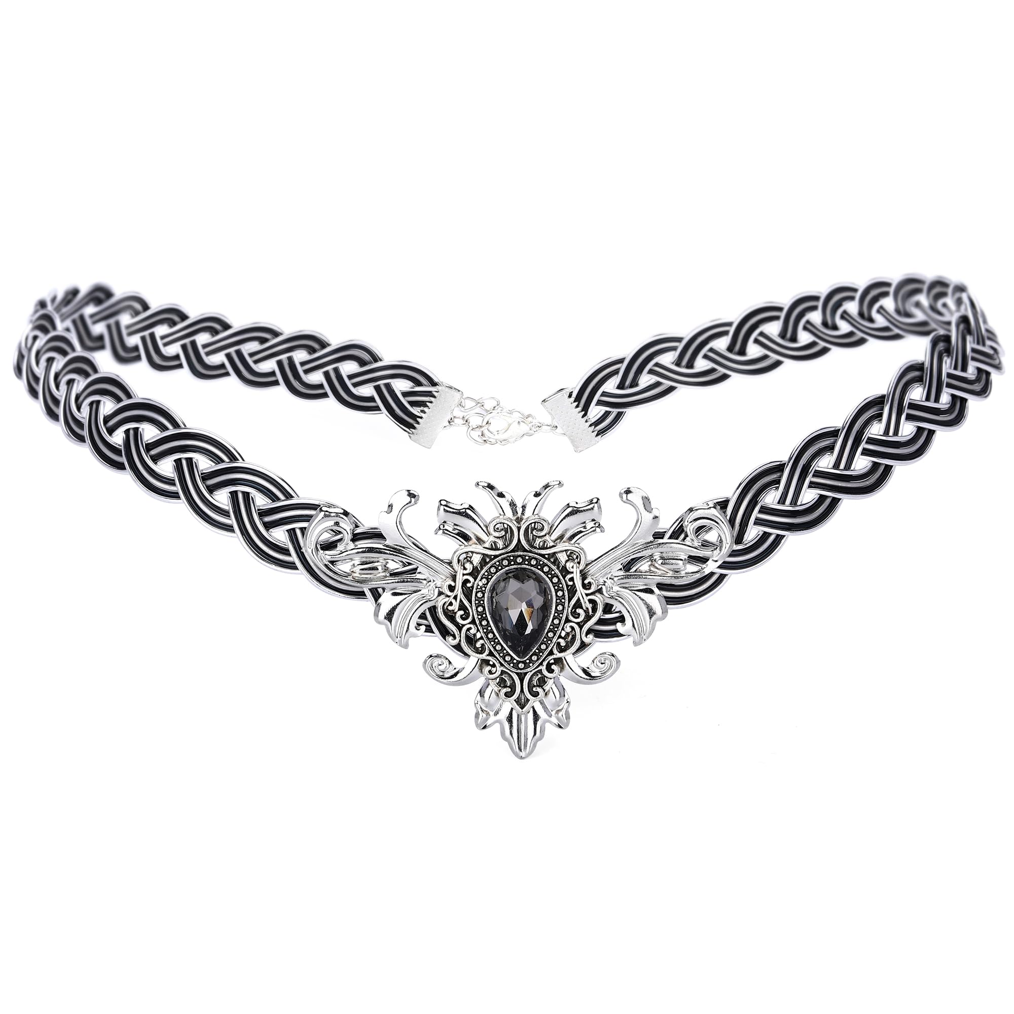PartyforU Celtic Viking Braided Circlet - Sliver Medieval Vintage Braided Crown with Rhinestone for Men Women Renfire Cosplay