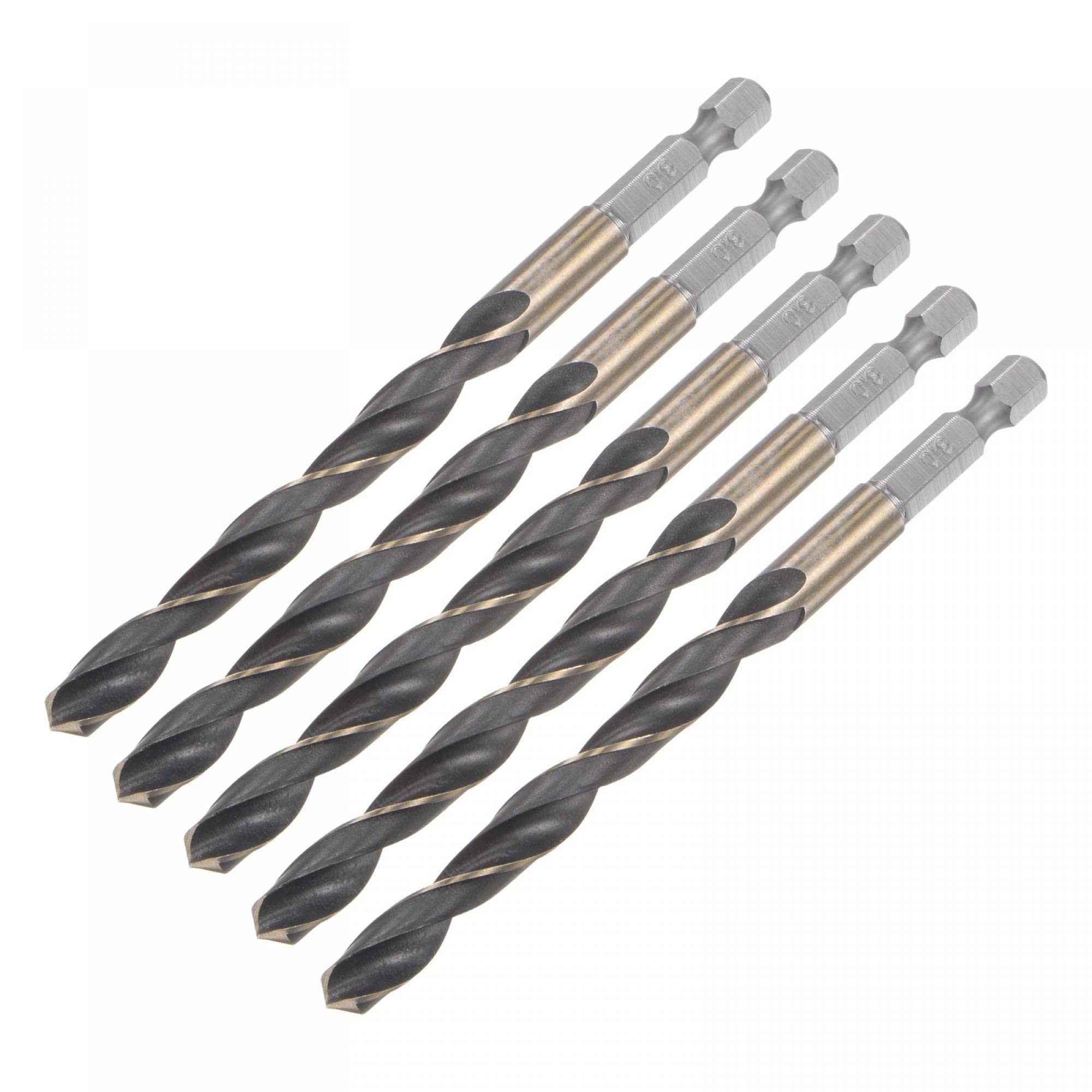 sourcing map5 Pcs High Speed Steel Hex Shank Twist Drill Bit, 8mm Drilling Dia with 1/4 Inch Hex Shank 116mm Length