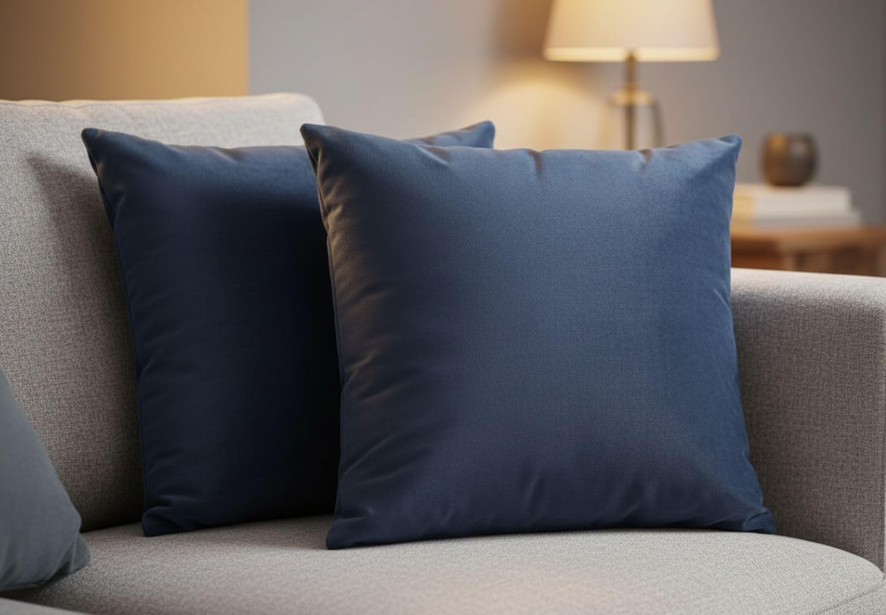 HAMO Velvet Square Cushion Covers with Hidden Zipper 40x40cm Set of 2, Navy – Soft Decorative Throw Pillow Cases for Sofa, Couch, Bedroom & Living Room — image 1