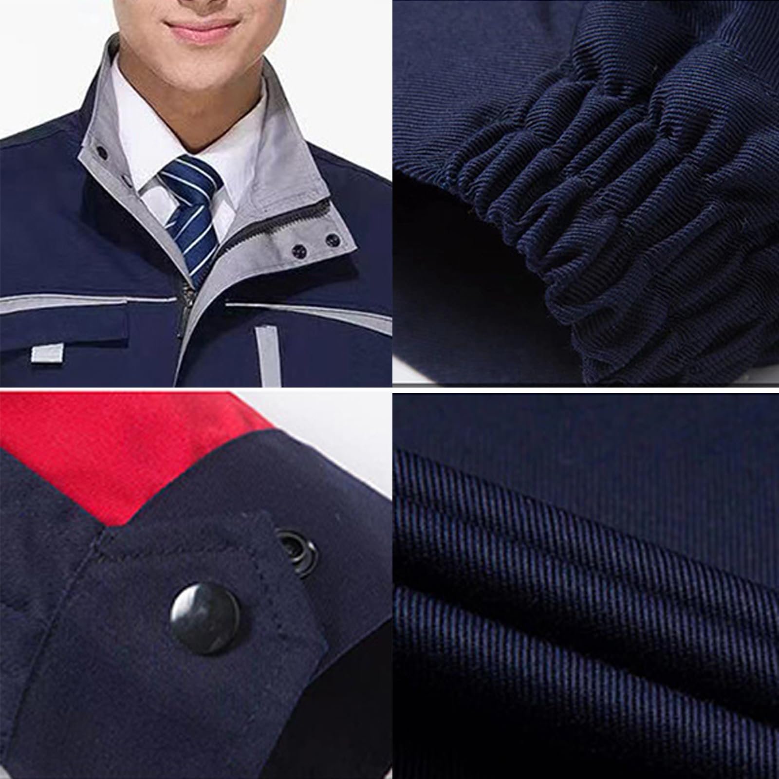 Manga Larga Overol Zip Front Jacket & Traje De Trabajo Con Bolsillos Múltiples