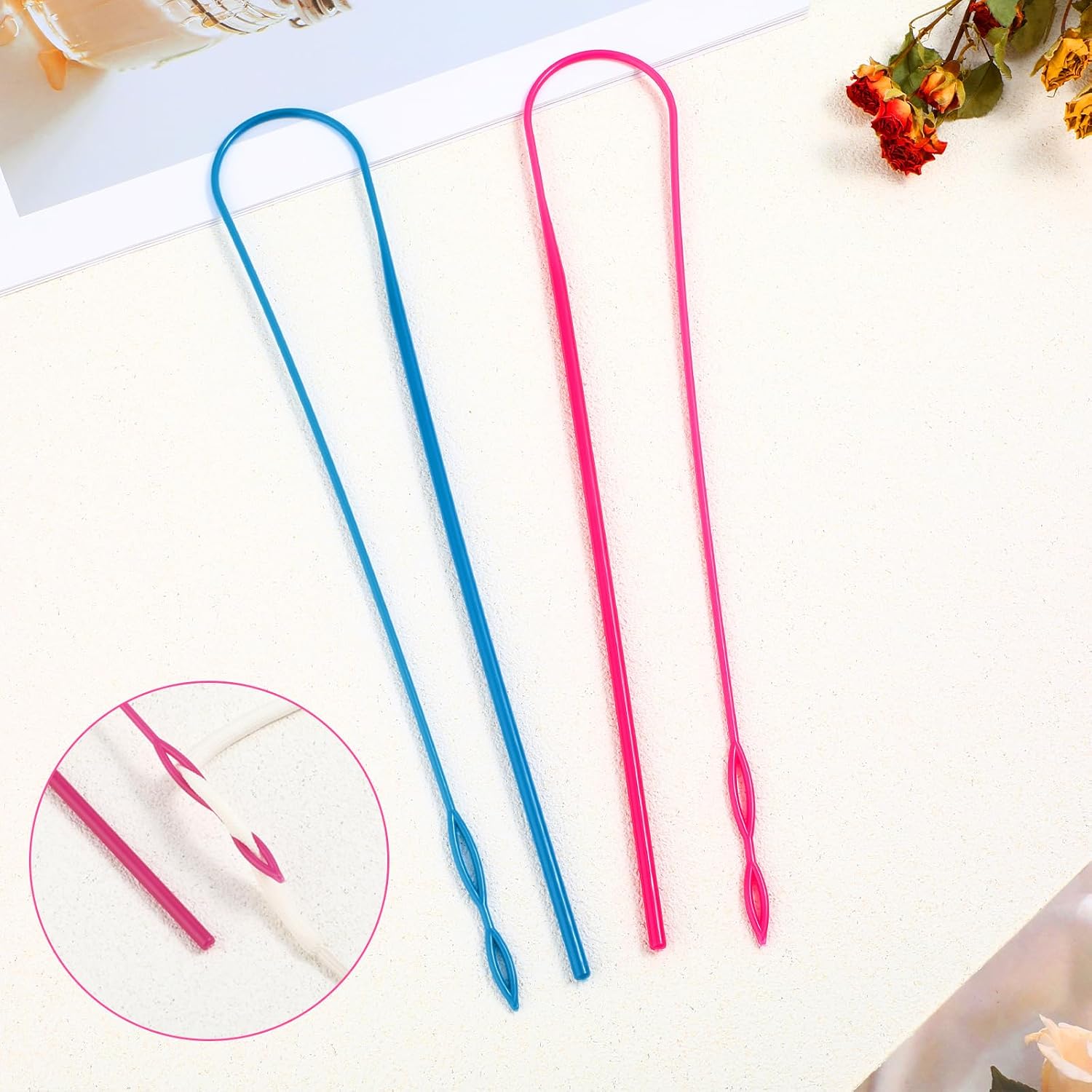 Drawstring Threader Tool Set, 2PCS 23In Flexible Plastic Drawstring Threader Tool, Threaders for Sewing, Threaders Replacement Tools for Jackets Swim Trunks Pants Sweatpants Hoodies (Blue/Pink)