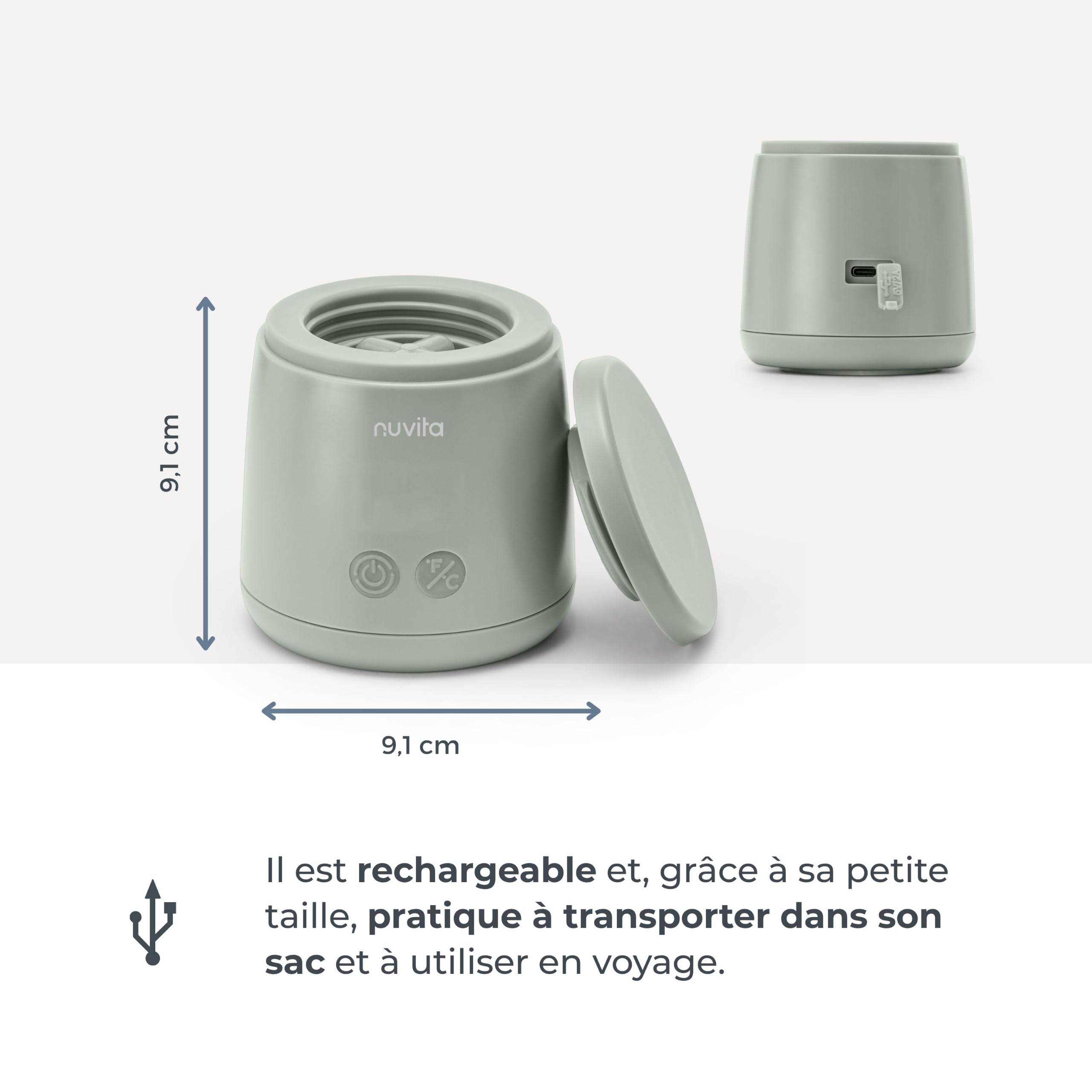 Nuvita 1164 Mix70 Chauffe-biberon Portable avec Fonction de Mélange, 5 Températures jusqu’à 70°C, Universel avec 6 Adaptateurs Inclus, Batterie Rechargeable, Écran LED, Sans BPA