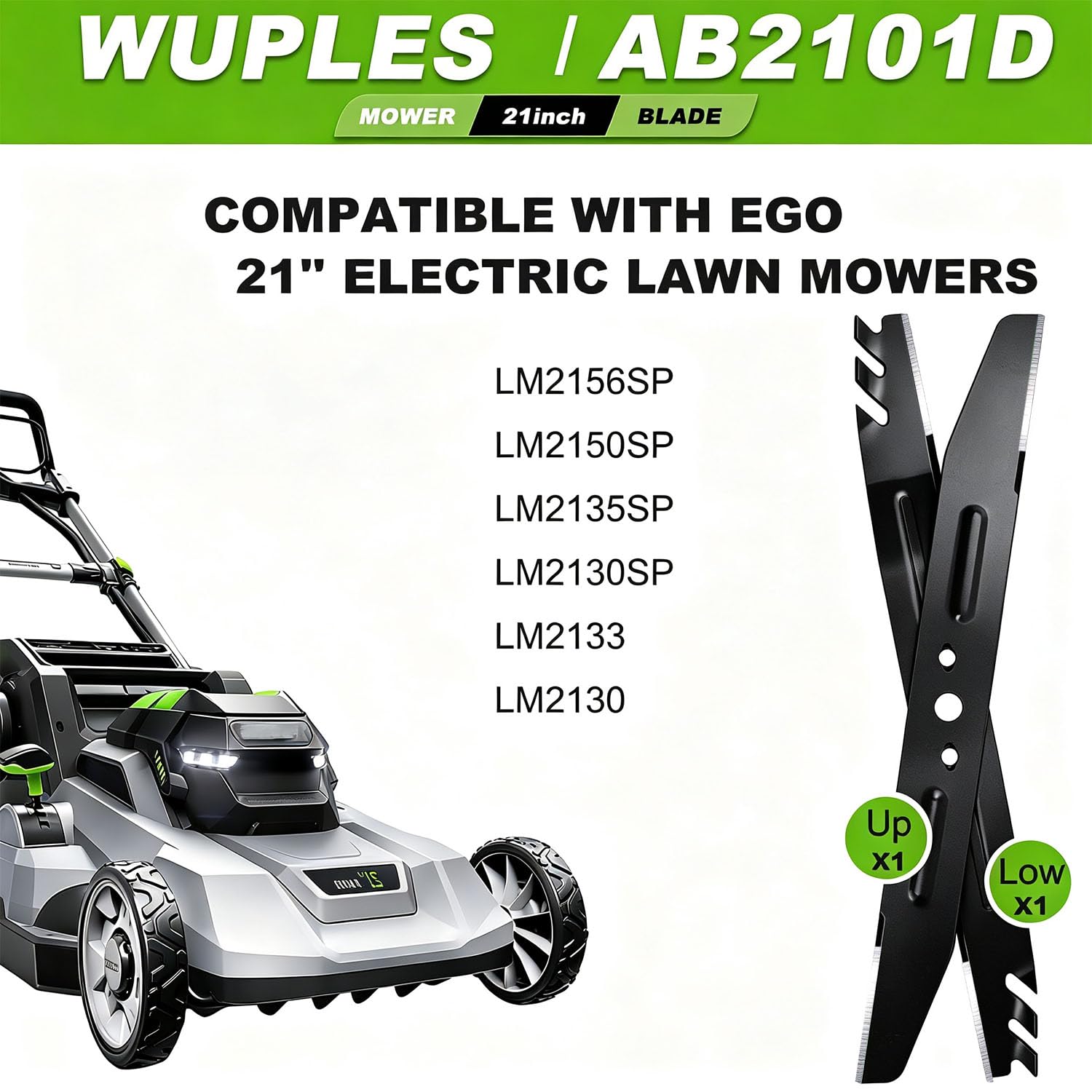 AB2101D - Juego de cuchillas de repuesto para cortacésped EGO LM2156SP LM2135SP LM2130SP LM2150SP LM2133 LM2133 LM2130, hoja de mantillo de borde afilado