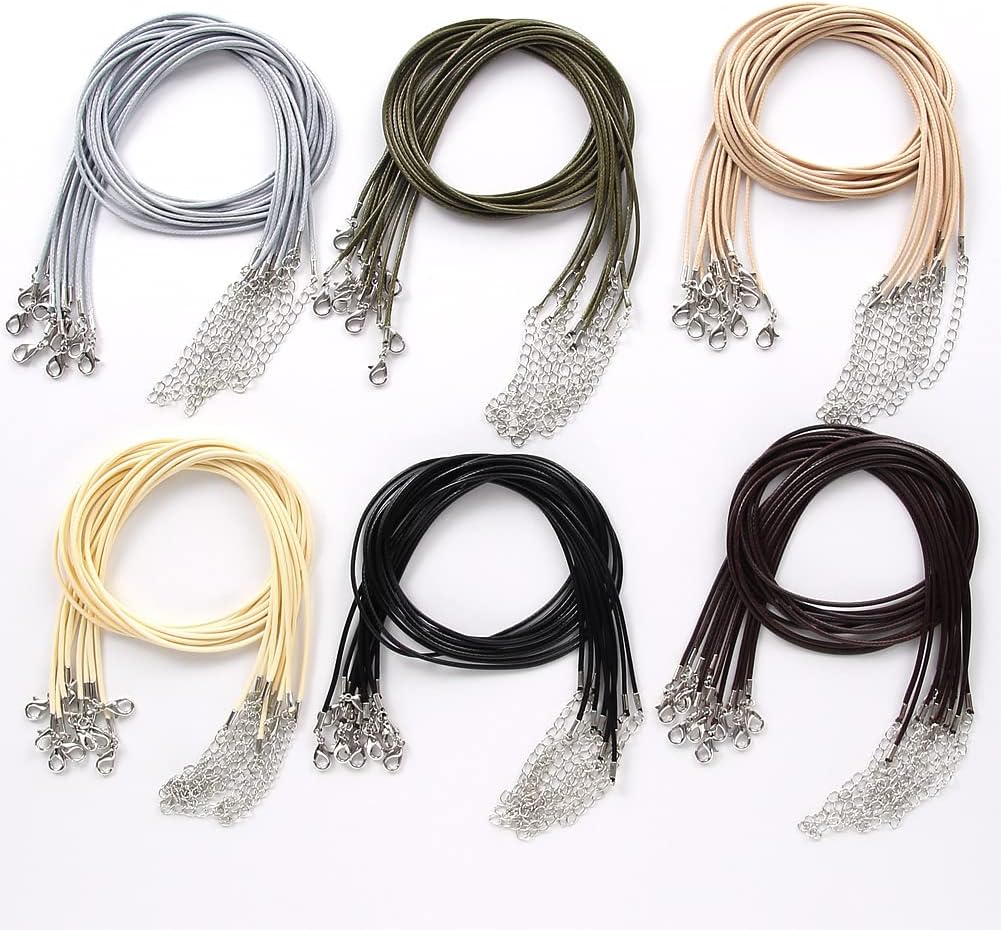Coeufuedy 60pcs Waxed Necklace Cord Bulk for DIY Bracelet Pendants,Necklace Rope with Clip for Jewelry Making,Necklace Making Supplies,Multicolor(18 Inches and Thickness 1.5mm) - Image 3