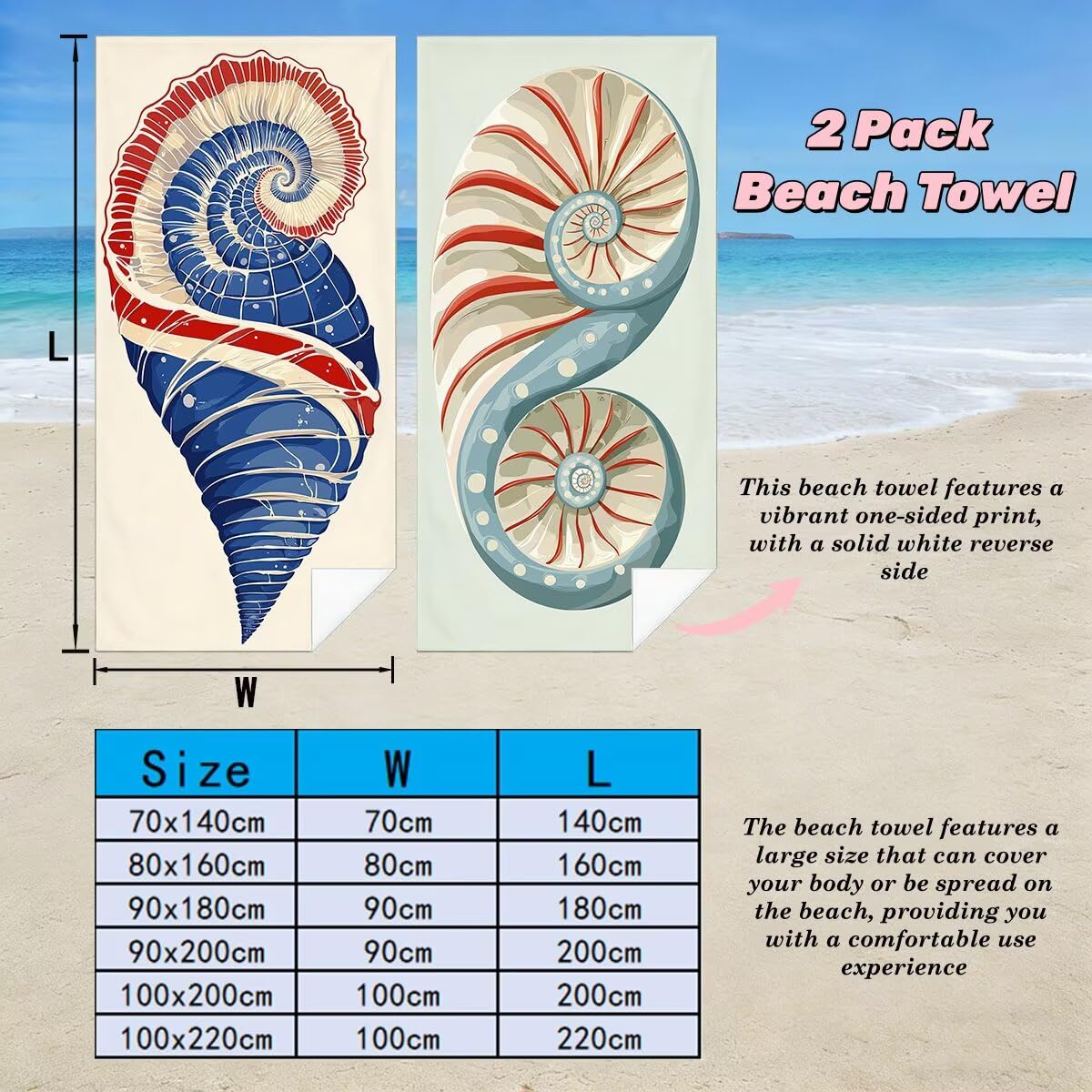 Juego de 2 Toalla Playa Grande 100x200 cm, Secado Rapido Toalla Microfibra Gimnasio, Antiarena Toallas de Playa Simple, Grande Ligera Compacta Toallas Microfibra Mujer Hombre para Viaje Piscina -5076