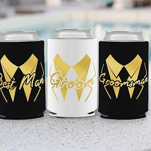 Miniatura 7 de PartyGifts&Beyond Paquete de 7 fundas para despedida de soltero para novios y padrinos de boda (dorado)