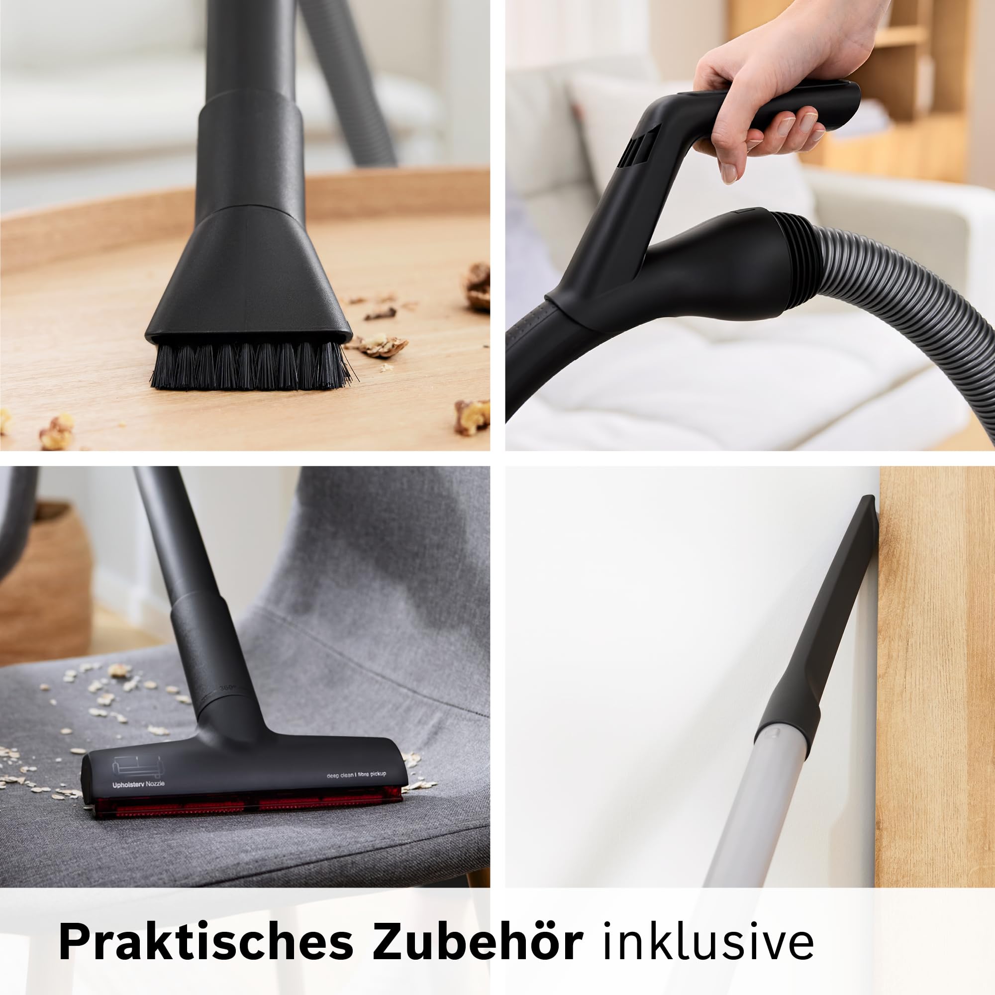 Bosch Staubsauger beutellos Serie 6 ProFamily BGC41XFMLY, ideal für Allergiker, Hygiene-Filter, 10 J. Motorgarantie, Spielzeugfalle, XXL-Polsterdüse, XXL-Fugendüse, hohe Saugkraft, leise, 750 W, blau