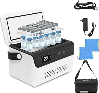 Electric Insulin Cooler Travel Case Box, Mini Insulin Fridge, Portable Insulin Refrigerator Diabetic Cooler Box for 4-5 Pens, 2-18C Temperature Control, with Handle, Power Supply, Rechargeable Battery