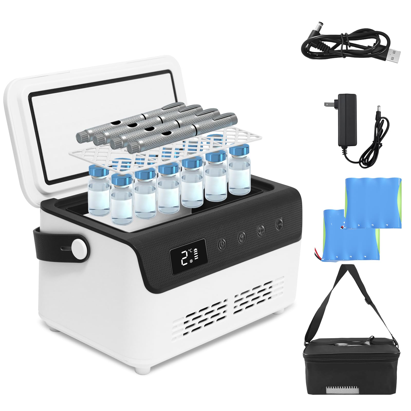 Photo 1 of Electric Insulin Cooler Travel Case Box, Mini Insulin Fridge, Portable Insulin Refrigerator Diabetic Cooler Box for 4-5 Pens, 2-18? Temperature Control, with Handle, Power Supply, Rechargeable Battery