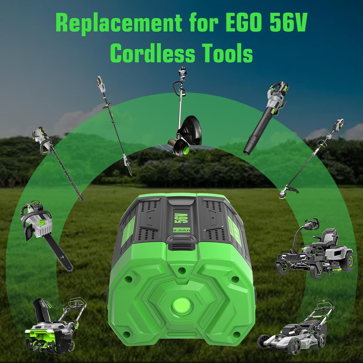 9000mAh Replacement for EGO 56V Battery Compatible with EGO 56 Volt Lithium Battery Power+ Tools BA2800 BA4200 BA4200T CS1604 CS1804 CS1403 HT2400 LB6504 LB5804 LB6500 LB4800 PH1400 Tools(Green)