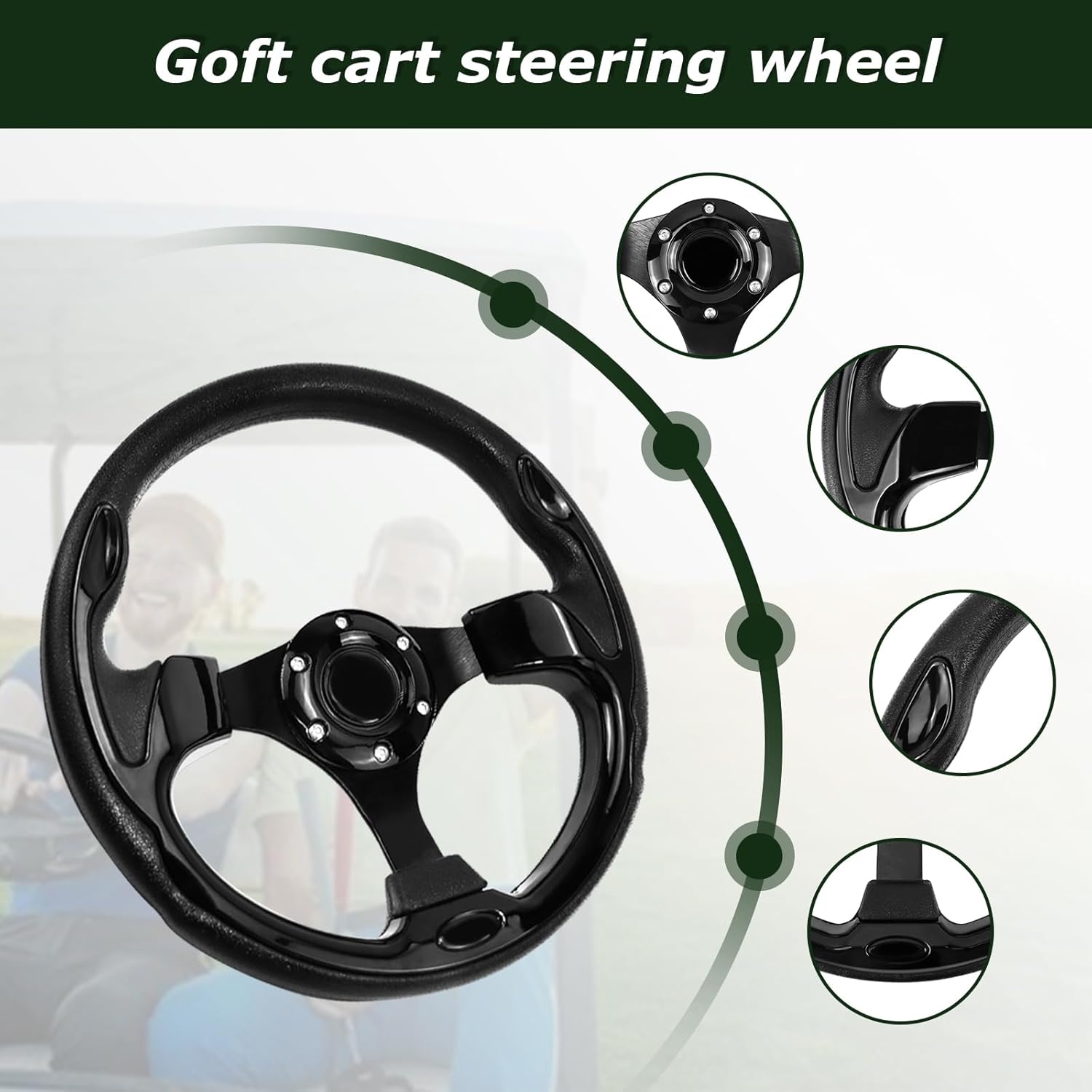 Golf Cart Steering Wheel, Skid Steering Wheel, Universal Golf Cart for Club Car EZGO RXV and TXT, Yamaha, Precedent Tempo, DS - Image 3