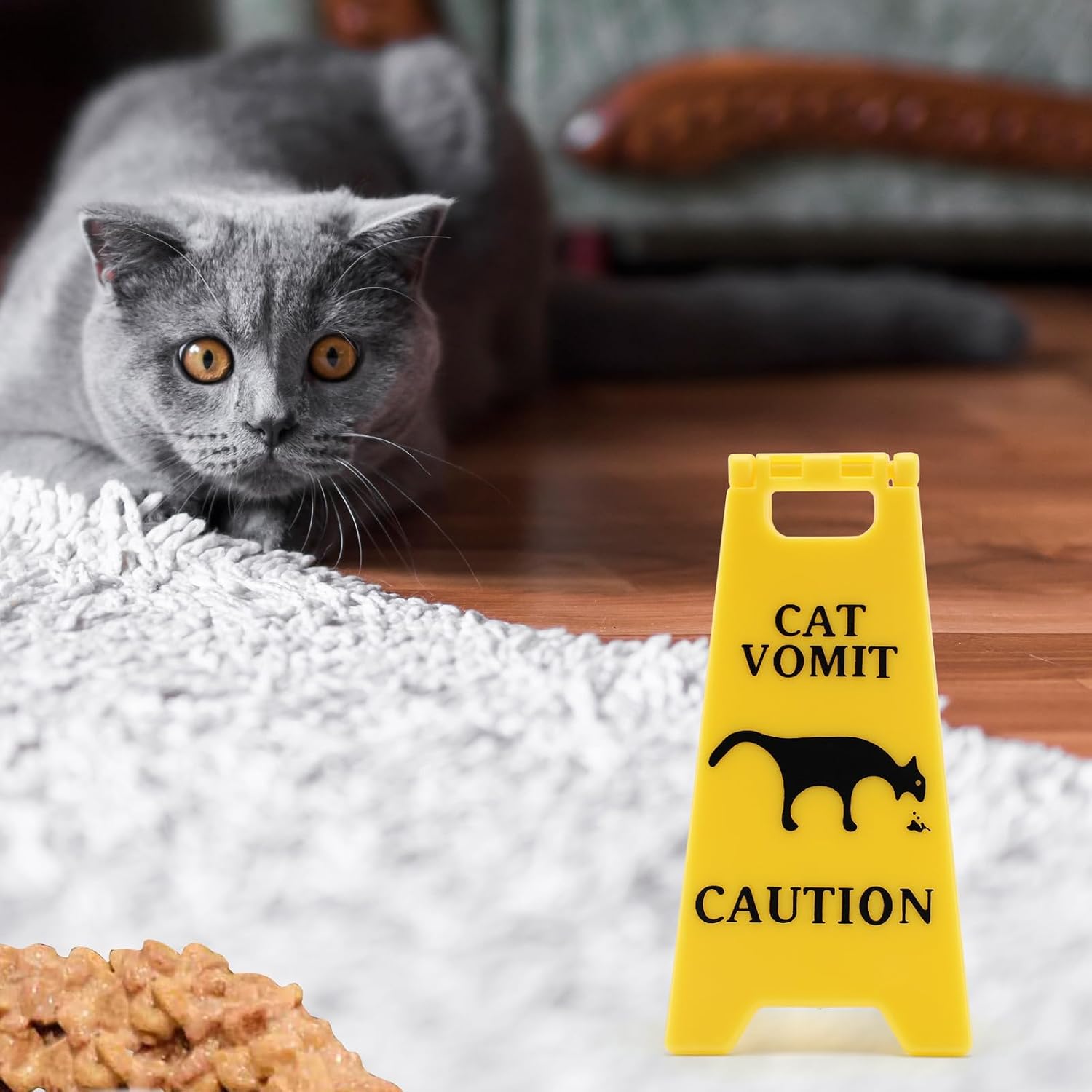 3Pcs Cat Vomit Caution Sign, 4 Inch, Double-Sided Printed