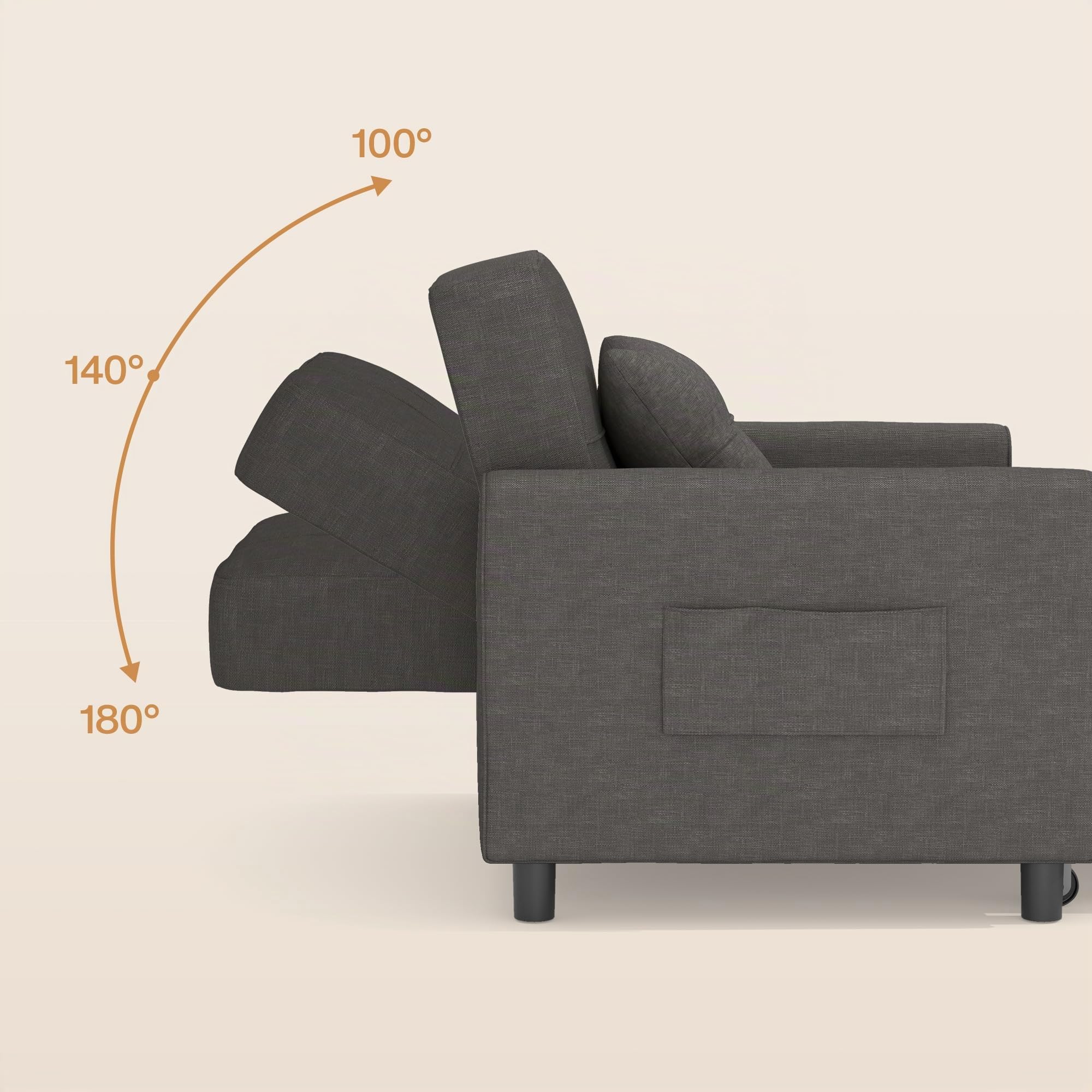 Bealife Sillón Relajante, sillón Cama con Respaldo Ajustable, sillón Cama Individual, sillón reclinable para salón, Dormitorio, balcón y Oficina(Gris Oscuro) (Dark Grey)