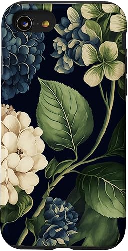 Funda para iPhone SE (2020)  7  8 acuarela vintage floral azul marino cabezas hortensias