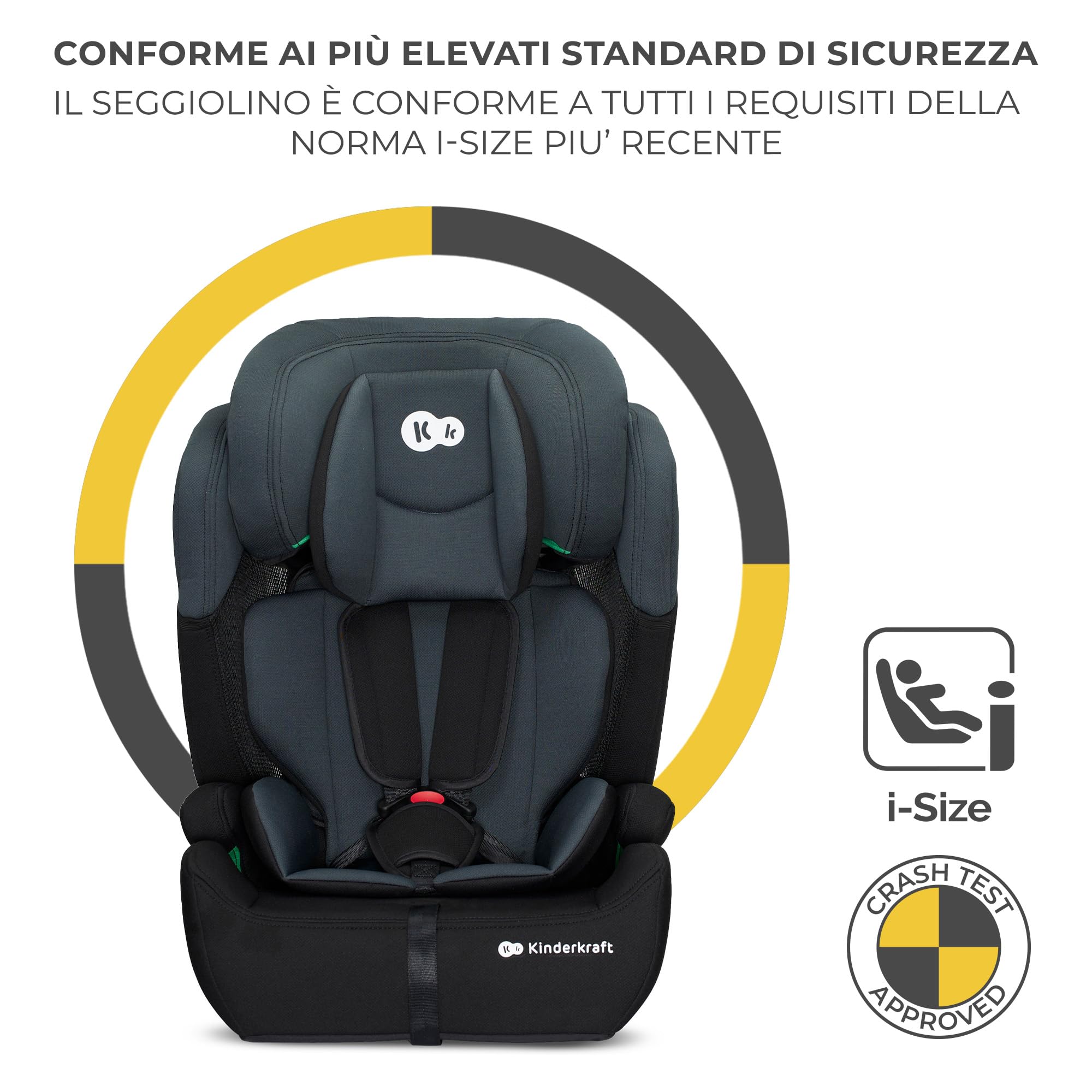 Kinderkraft COMFORT UP I-SIZE 76-150 cm Seggiolino auto 9-36 kg, Poggiatesta Regolabile di 11 livelli, Seduta spaziosa, Cinture di Sicurezza, Inserto modulare dotato, Gruppo 1/2/3, Nero