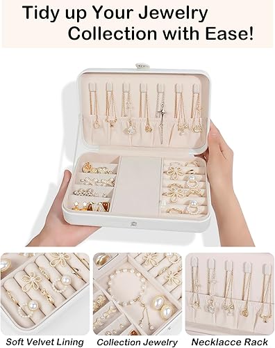 Miniatura 4 de GUKA Estuche de joyería de viaje, organizador de viaje portátil de joyería, organizador de joyería de viaje de poliuretano para anillos, aretes,