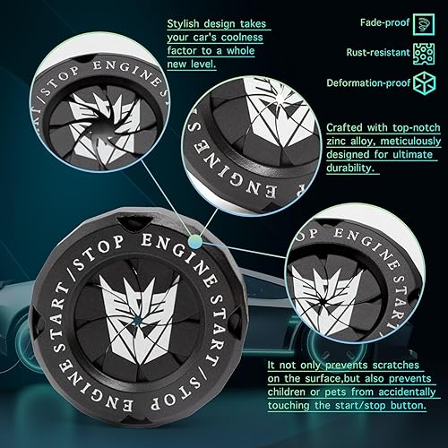 Miniatura 4 de Cubierta de botón de arranque giratorio para el motor de coche, cubierta de botón de parada antiarañazos, aleación de zinc universal, color negro,