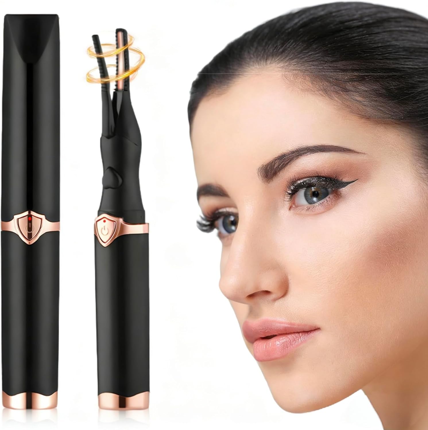 Upgrade Rechargeable Heated Eyelash Curler, 3 Temp Modes for 24H Natural Curl, Effortless Electric Lash Curler (Black)