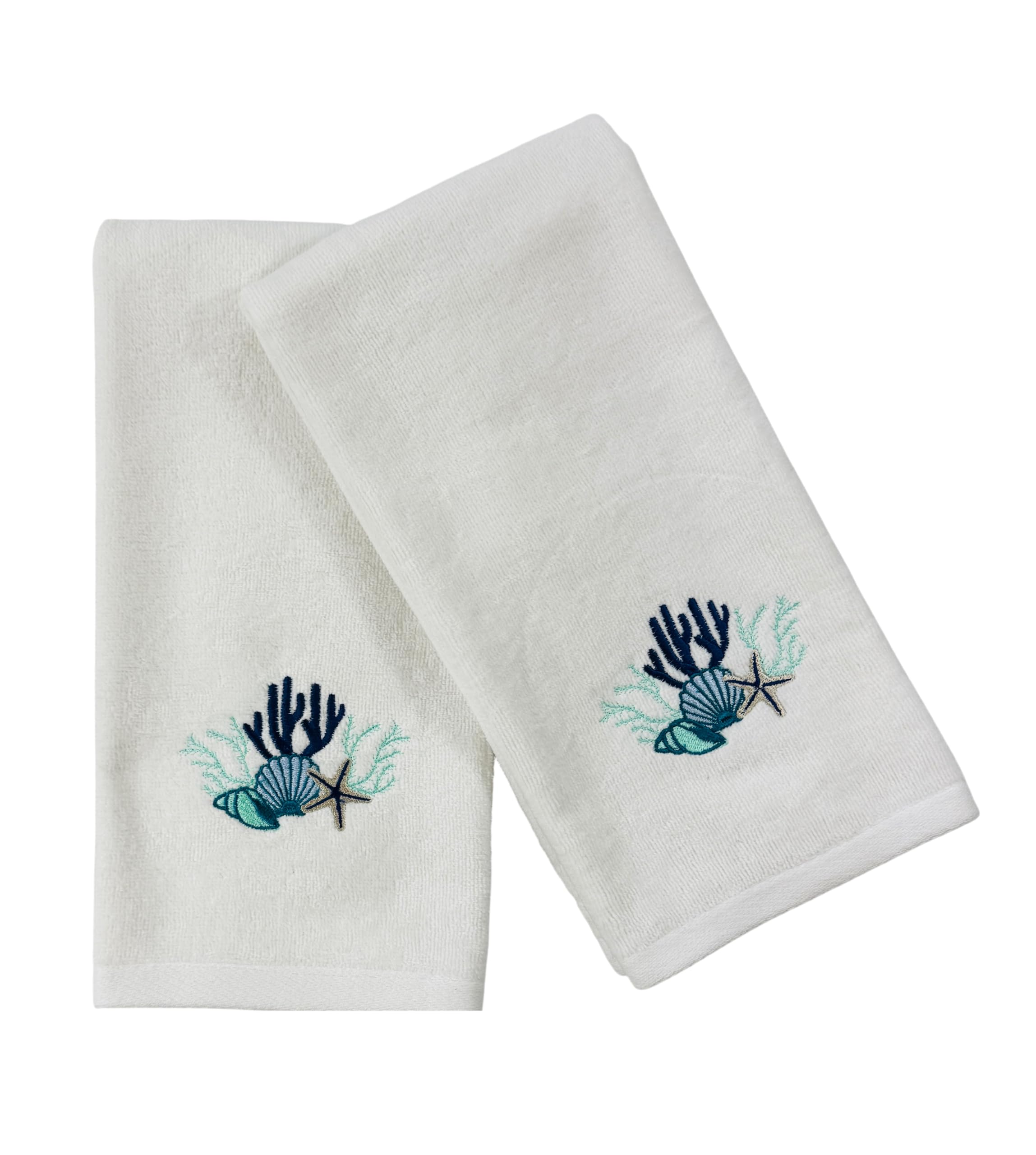 Serafina Home Beach Ocean Coastal Guest Hand Towels: Seashells and Coral Sea Life Design, 2 Piece (Shell Coral)