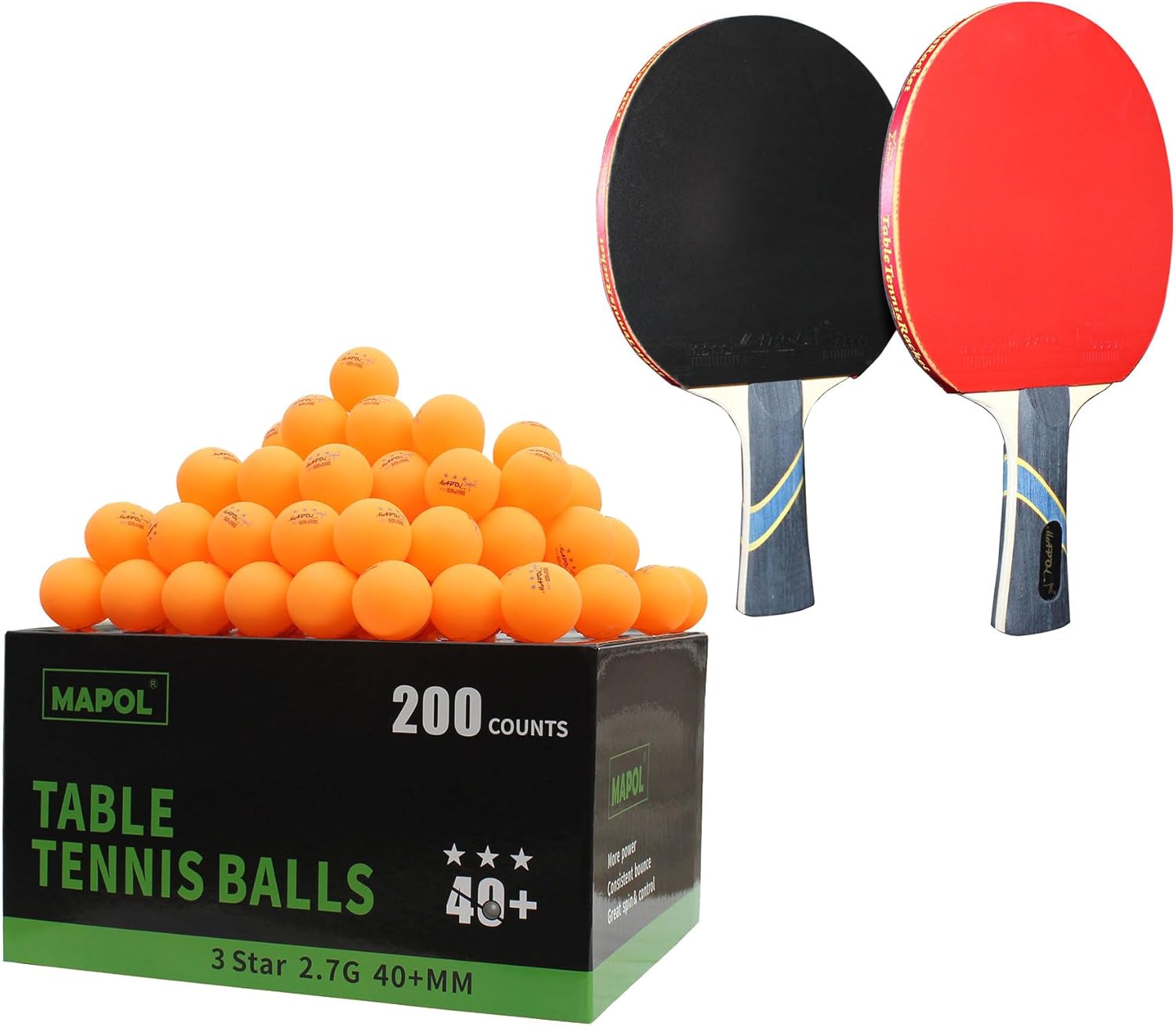 200 Orange Bulk Table Tennis Balls Bundle with 2 Pack of 4-Star Professional Ping Pong Paddles