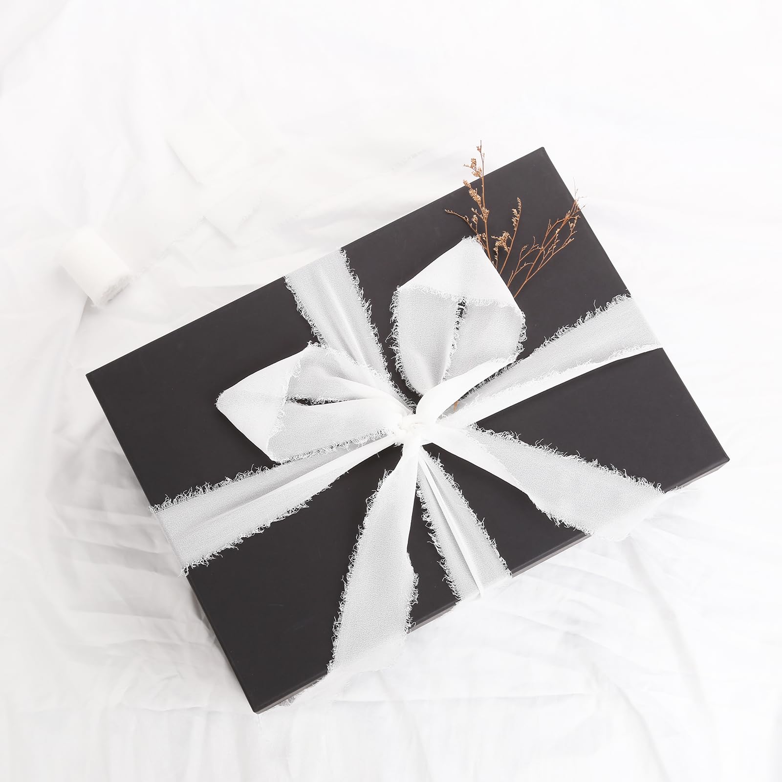 White Chiffon Ribbon 3 Rolls 1.5 inch X 5 Yard Handmade Fringe Chiffon Silk Ribbon Set for Gift Wrapping Wedding Invitations - Image 2