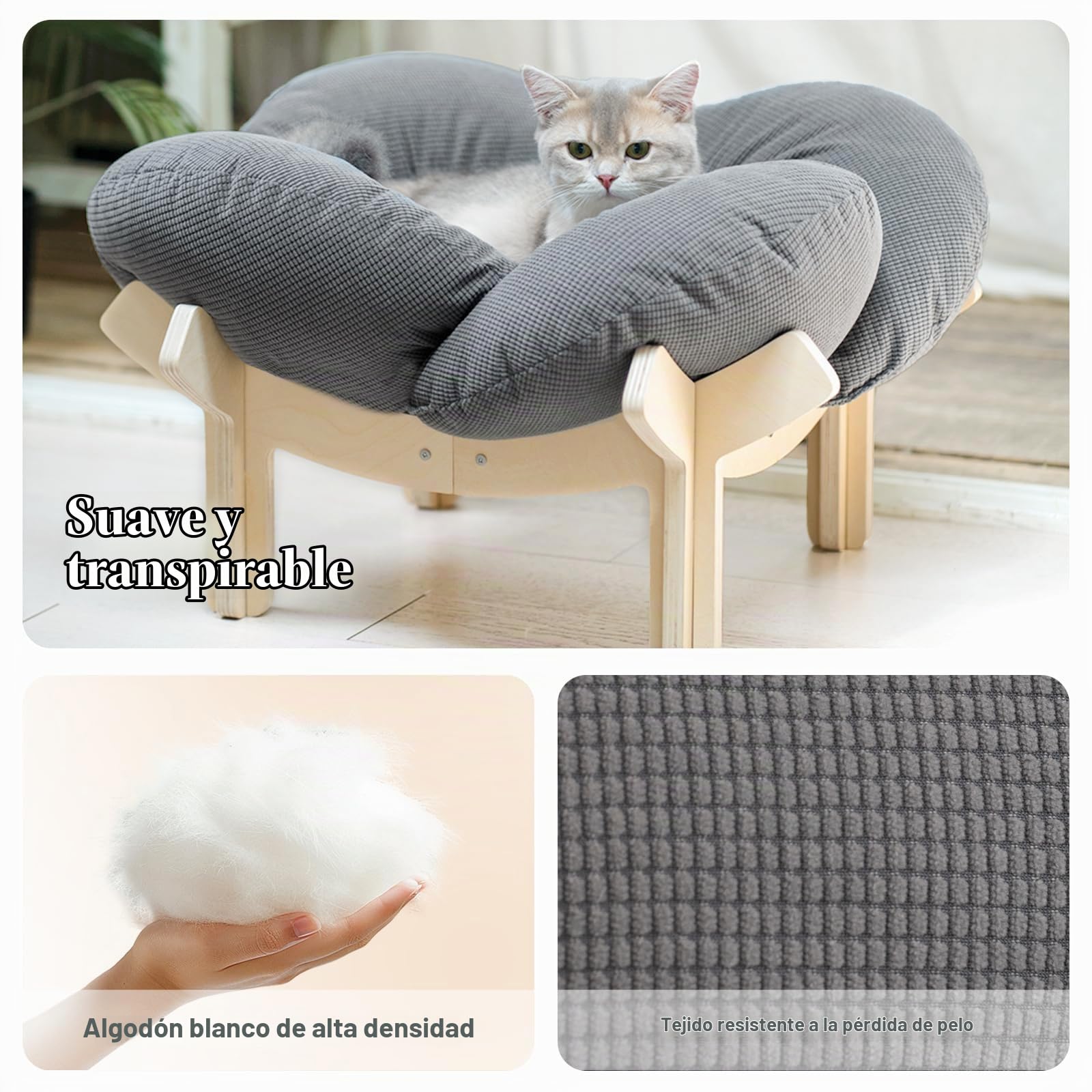CheerPals Cama para Gatos Elevada y Flaca, 55 cm de Largo y Ancho en Forma de Flor, Cojín para Gatos | Sofá grande para gatos con lavable a máquina y cojín de alta elasticidad, muebles para dormir para todos los gatos