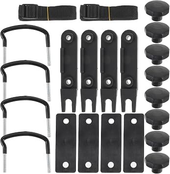 4 Sets Roof Box U-Bolt Clamps, Universal Metal Rooftop Cargo Carrier Rack Bolts, Car Van Mounting Brackets Accessories, 85mm Inner Width U-Bracket Clips w/8 Lock Nuts 2 Straps