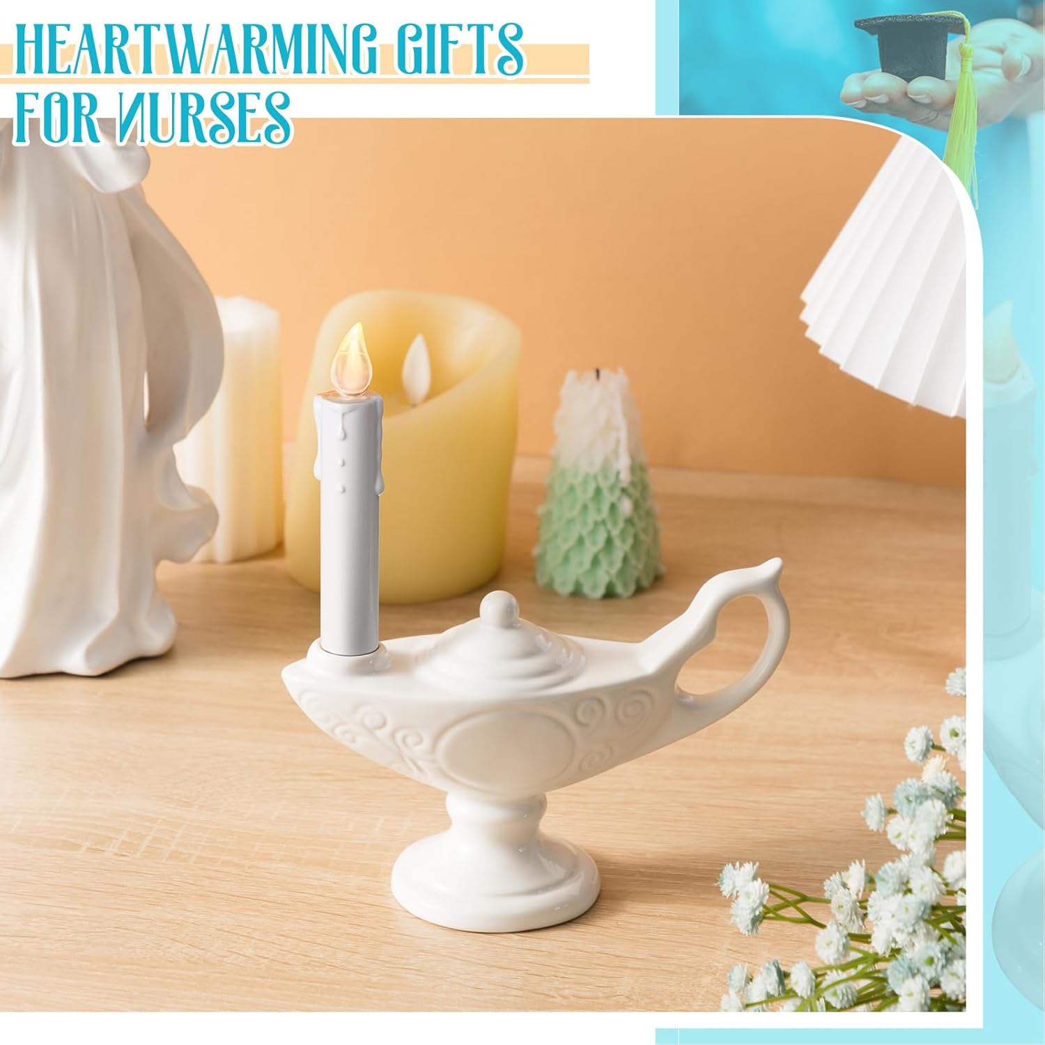 3 Pcs Nurse Graduation Lamp Nursing Lamp for Pinning Ceremony Battery Powered Nightingale Lamps Nurse Week Gift LED Candle (Batteries Not Included) (Full White,Small)