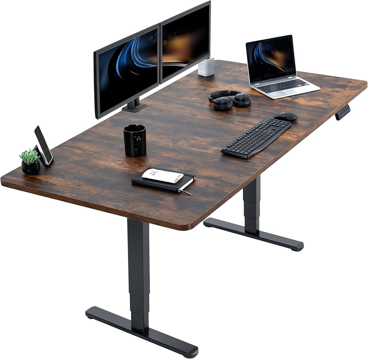 VIVO Electric 71 x 36 in Dual Motor Rustic Sit Stand Desk, Memory Height Adjustment, 2B Series, Vintage Brown Top Black Frame, DESK-KIT-2B7N-36 : Office Products