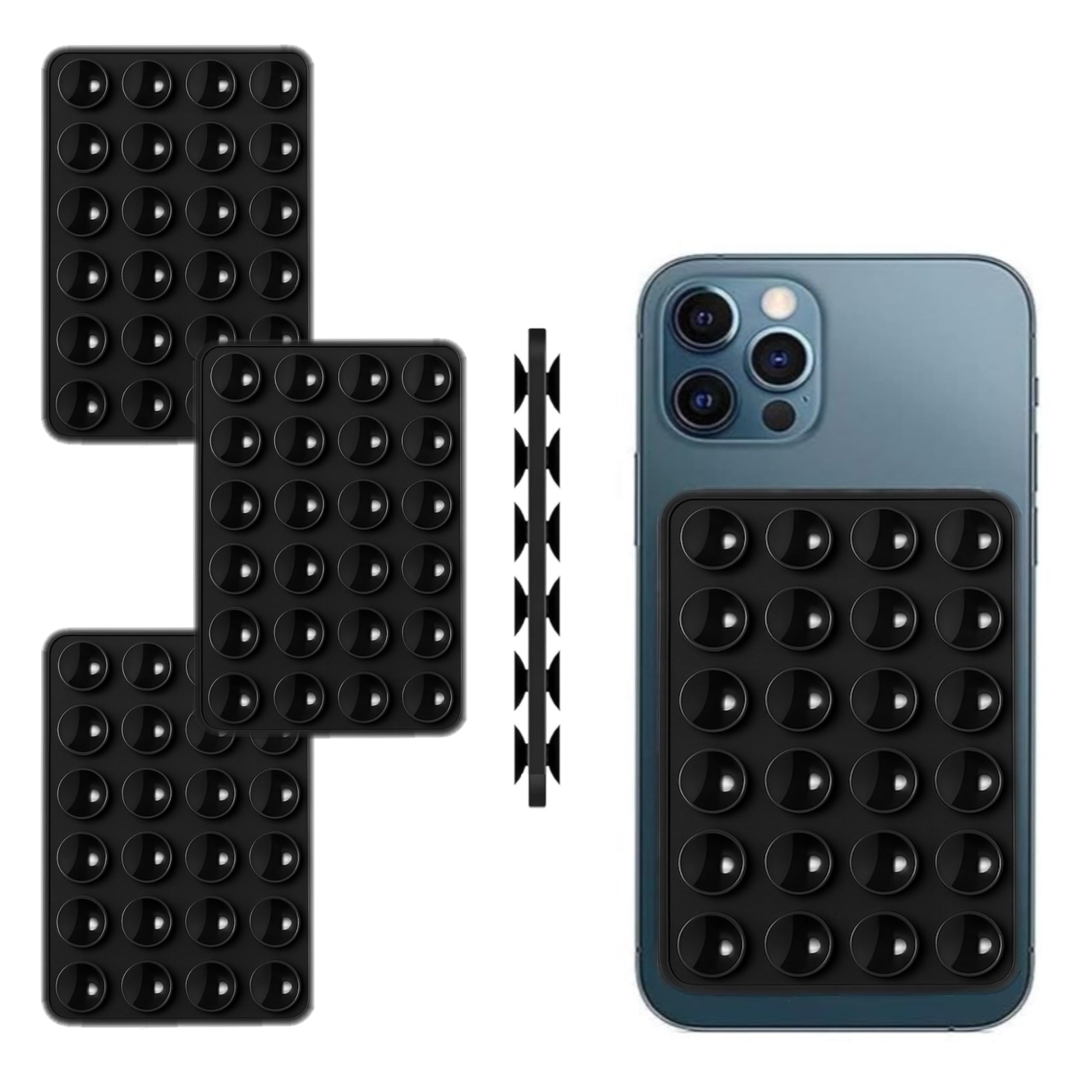 3Pcs Silicone Double Sided Strong Suction Phone Case Mount,Hands-Free Use Mobile Accessory,Ideal for Vlogging, Selfies, Video Calls, Yoga, Tiktok Compatible iPhone Android-Black-image-42